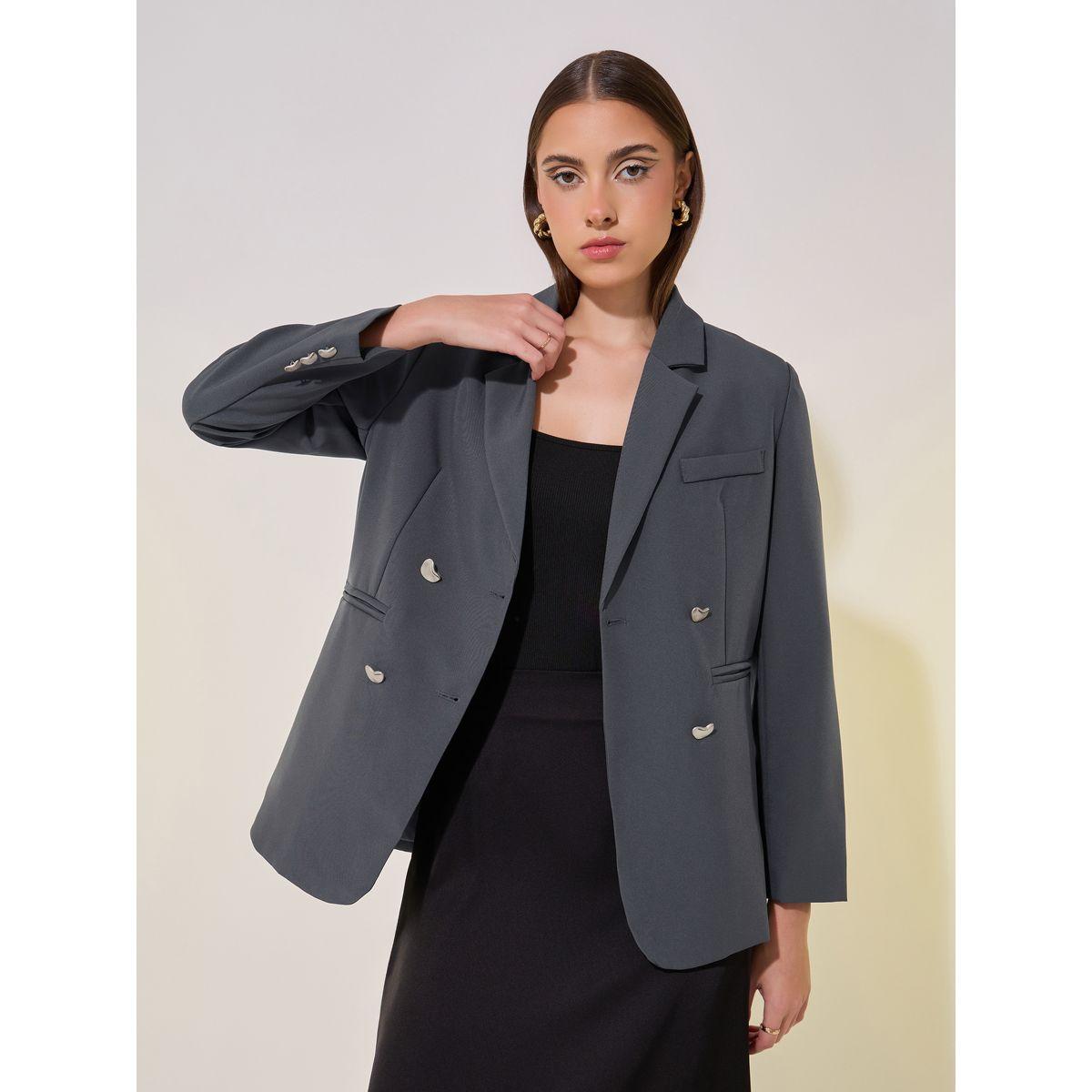 بليز سادة فضفاض بصفين أزرار-women-clothing-coatsandjackets-blazers-image-2