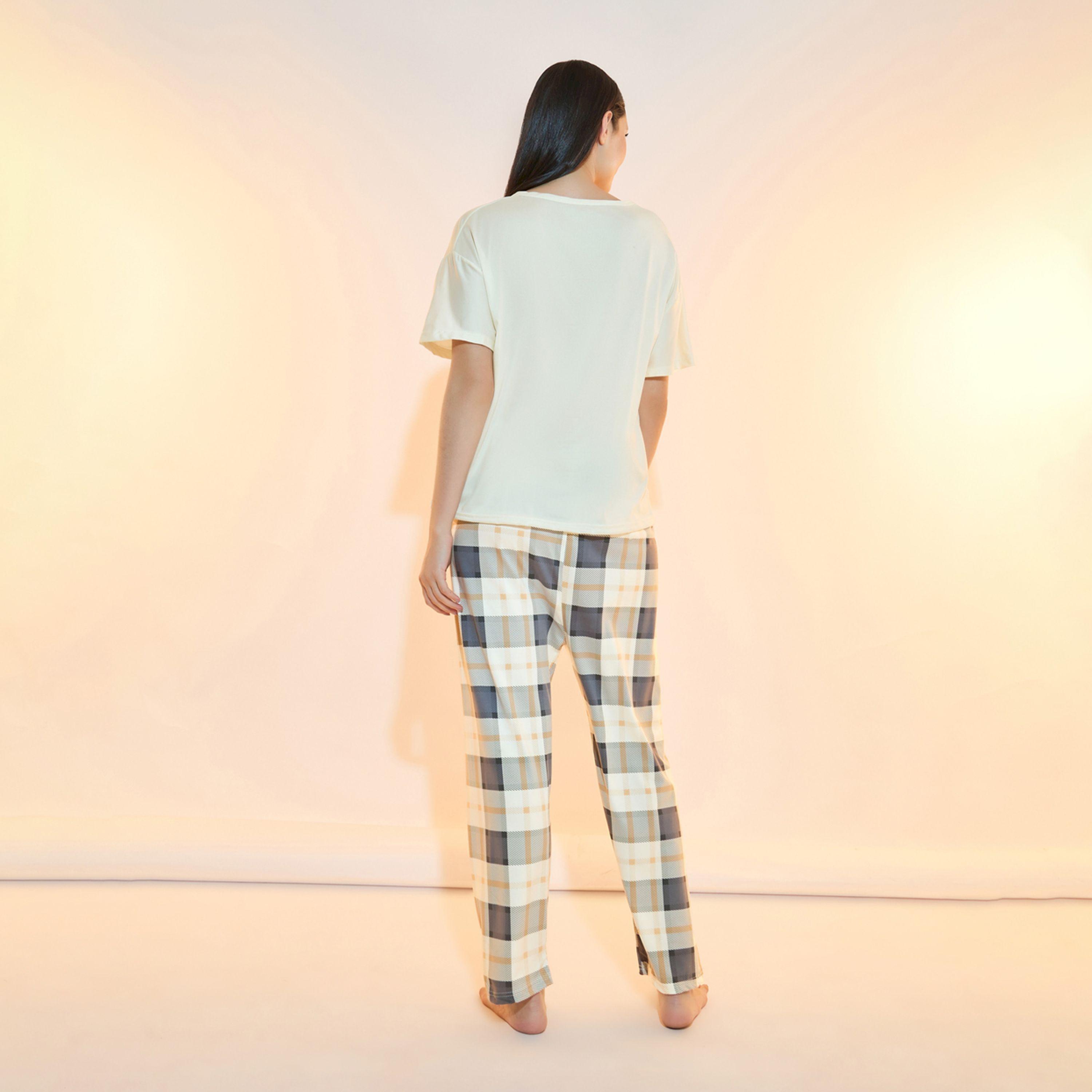 Take Two Puppy Print T-Shirt and Checked Pyjama Set-women-clothing-nightwear-pyjamas-longsets-image-4