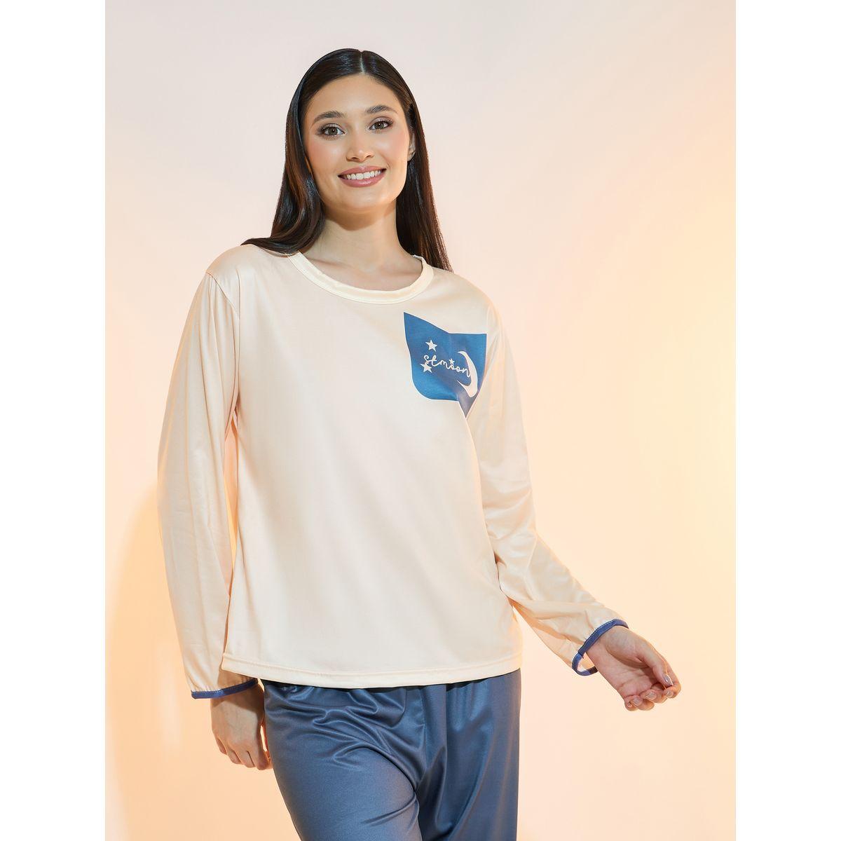 طقم من بنطال بيجاما وتيشيرت بطبعة جرافيك-women-clothing-nightwear-pyjamas-longsets-image-2