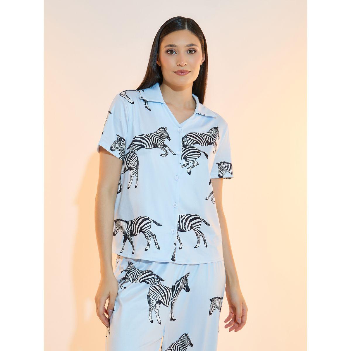 طقم من بنطال بيجاما وبلوزة بطبعة حمار وحشي وأزرار-women-clothing-nightwear-pyjamas-longsets-image-2