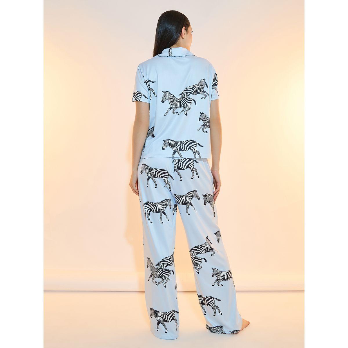 Take Two Zebra Print Button Placket Shirt and Pyjama Set-women-clothing-nightwear-pyjamas-longsets-image-4
