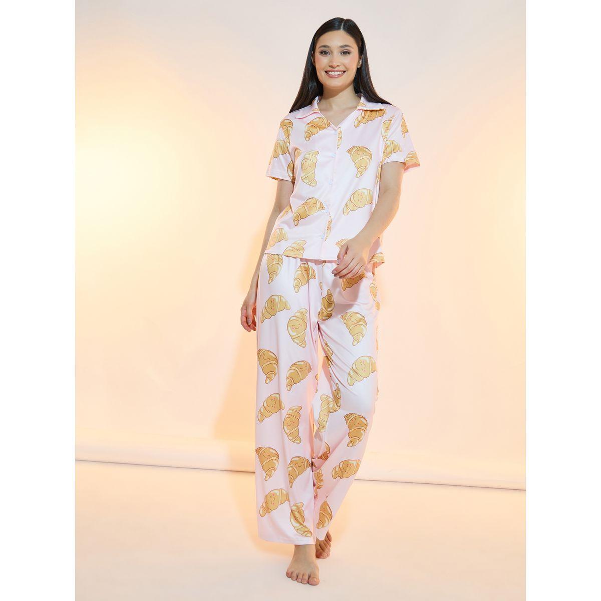 طقم من بنطال بيجاما وبلوزة مطبعة بالكامل بأزرار-women-clothing-nightwear-pyjamas-longsets-image-1