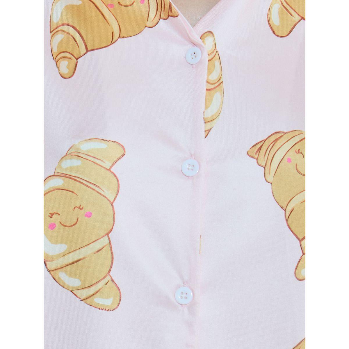Take Two Croissant Print Button Placket Shirt and Pyjama Set-women-clothing-nightwear-pyjamas-longsets-image-3