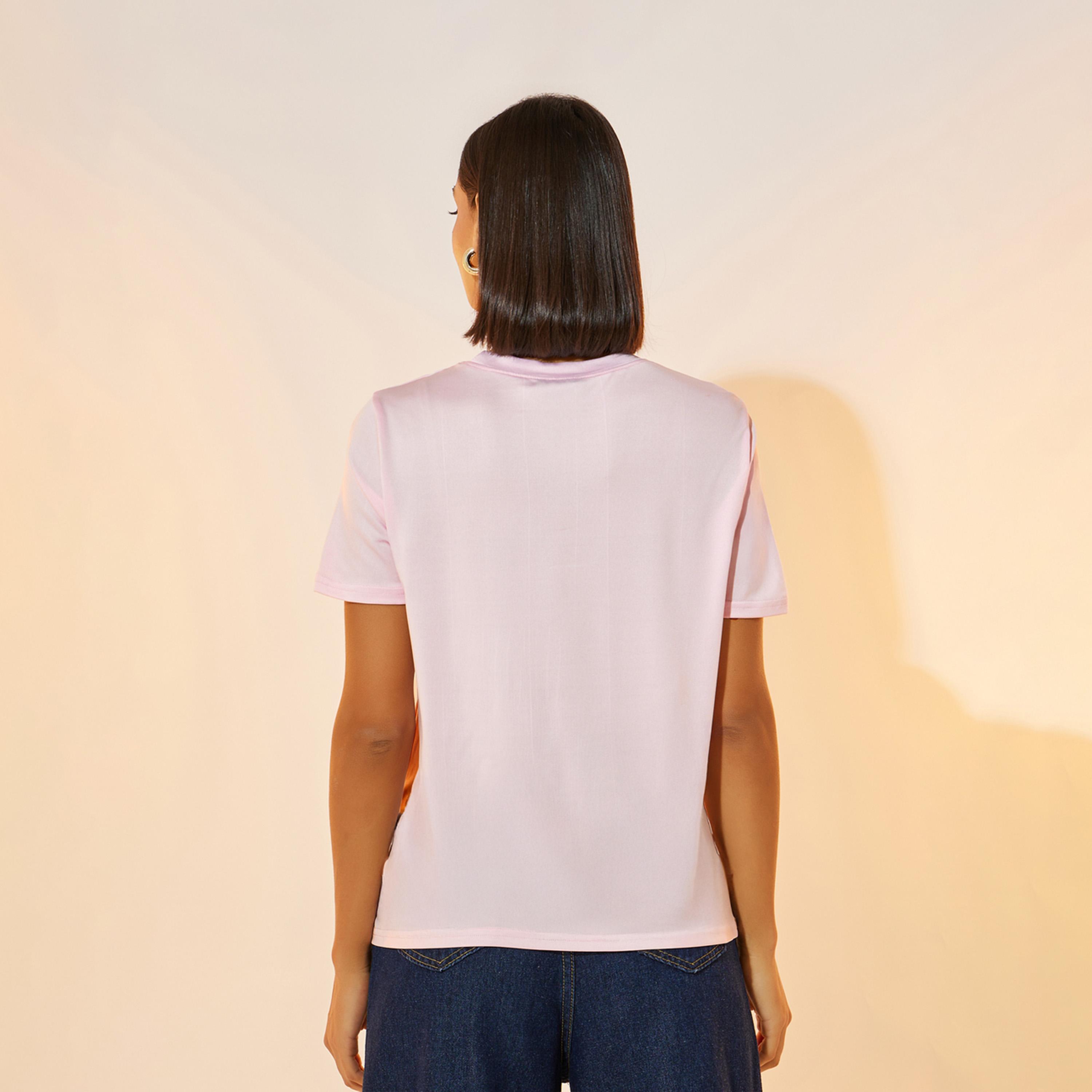 تيشيرت بقصة عادية ومزخرفة بفيونكة بتصميم عقدة-women-clothing-tshirts-image-4