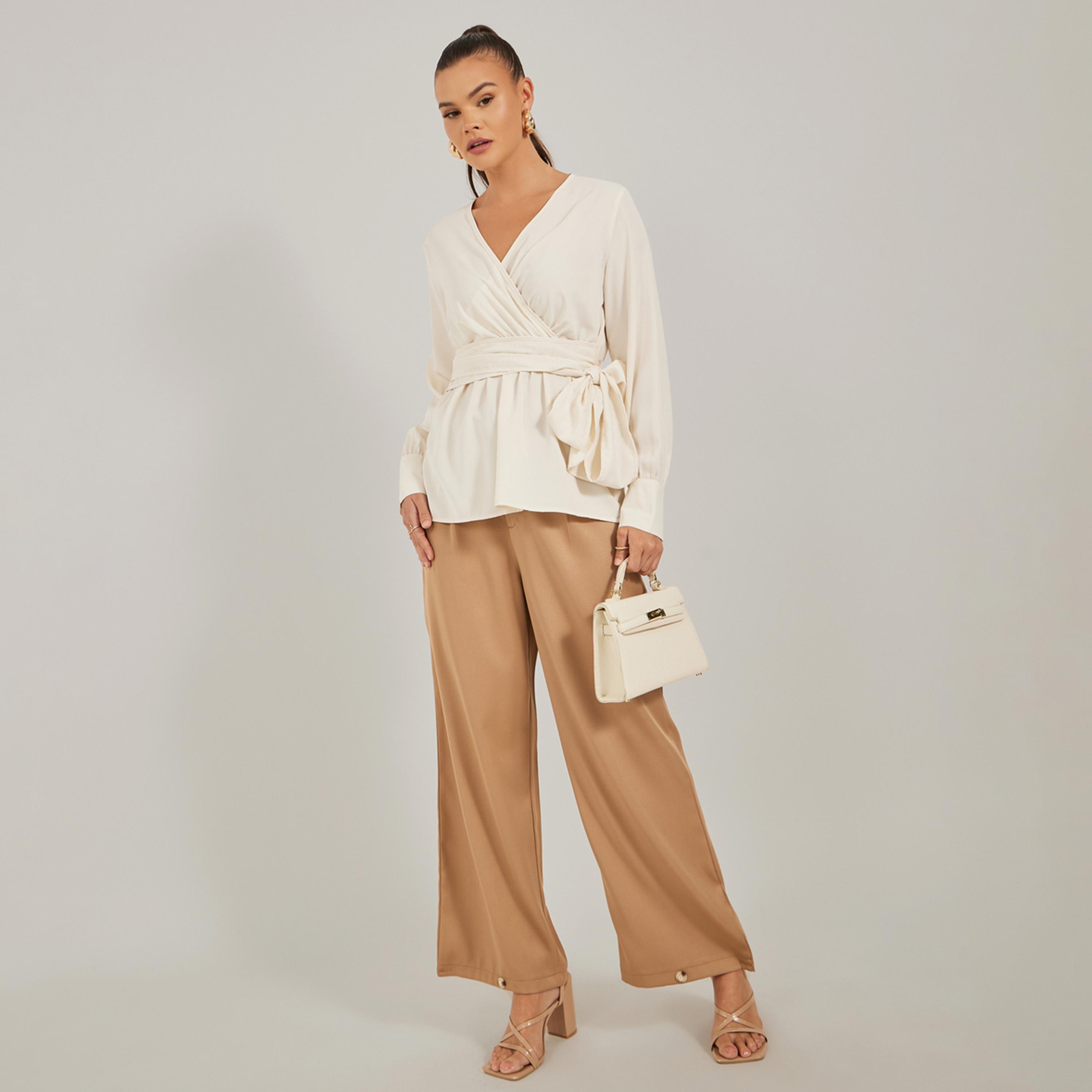 Styli Solid Balloon Sleeve Wrap Top with Tie Detail-women-clothing-shirtsandblouses-blouses-image-2