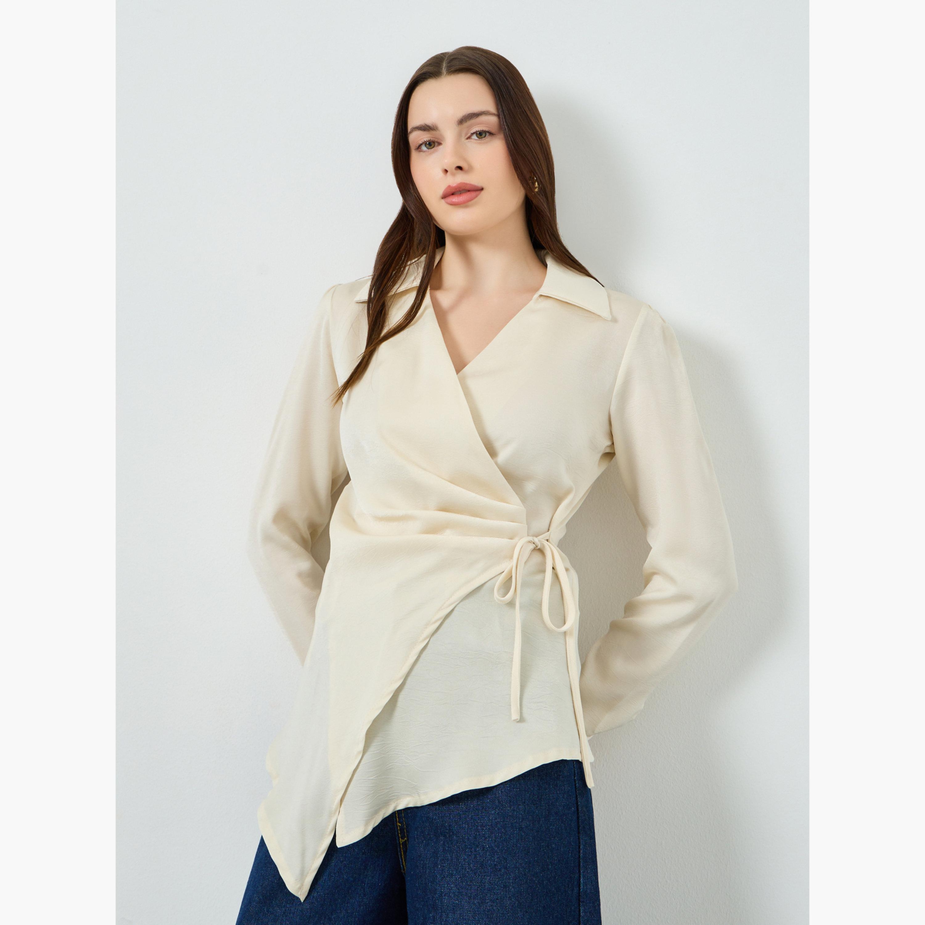 Styli Satin Tie-Up Waist Wrap Longline Top-women-clothing-shirtsandblouses-blouses-image-1