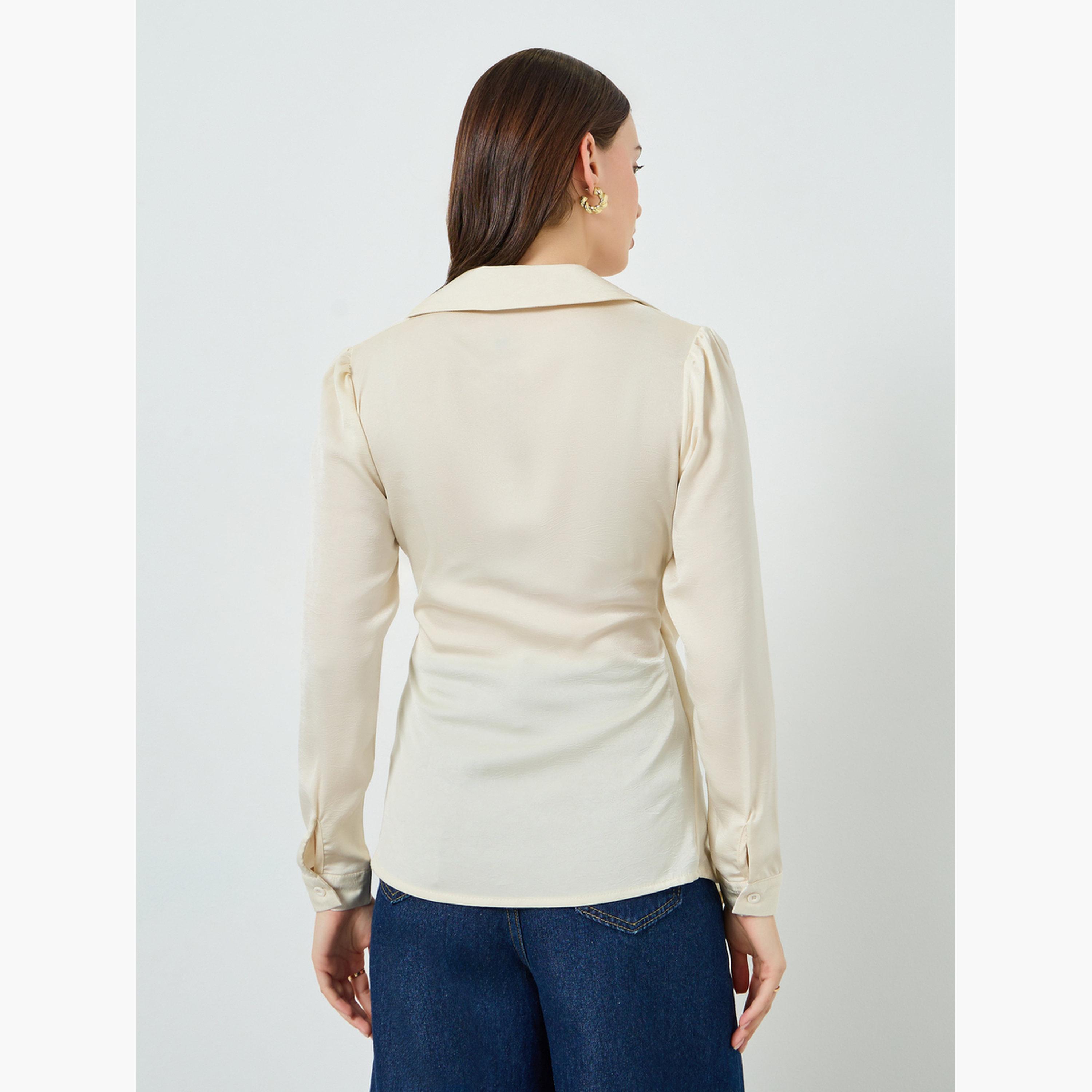 بلوزة بيج بنمط ملفوف وربطة-women-clothing-shirtsandblouses-blouses-image-4