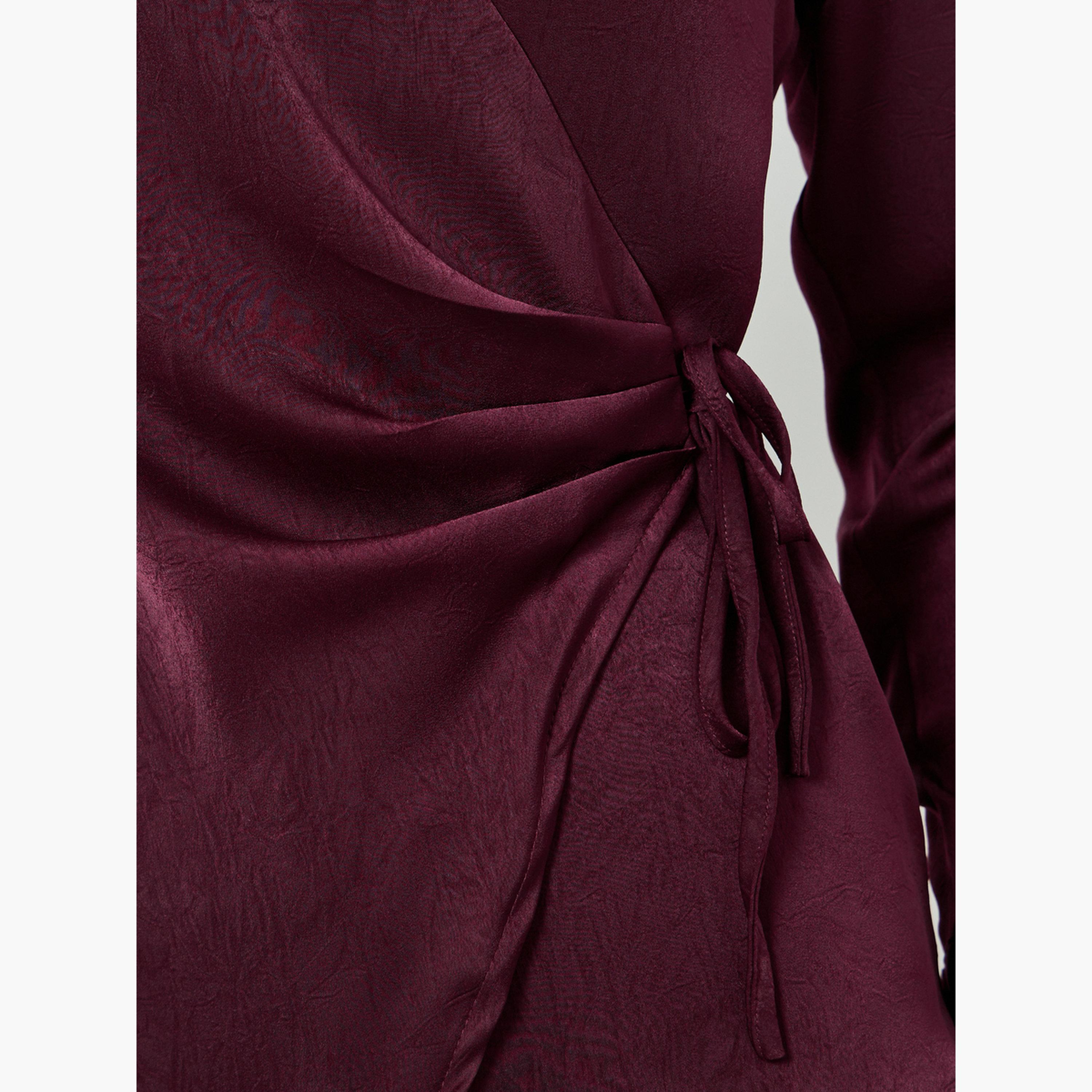 بلوزة طويلة ساتان بنمط لف ورباط خصر-women-clothing-shirtsandblouses-blouses-image-3