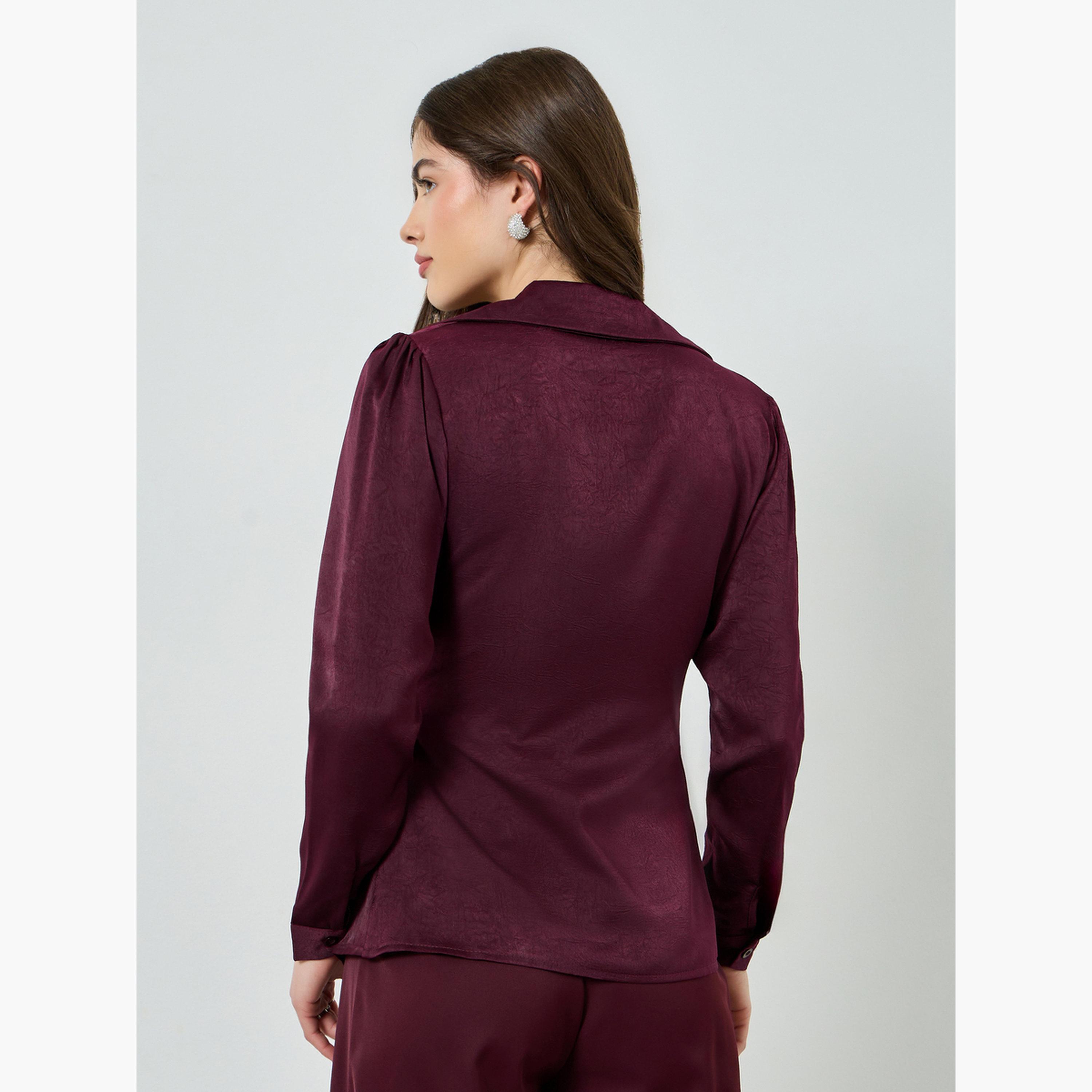 بلوزة طويلة ساتان بنمط لف ورباط خصر-women-clothing-shirtsandblouses-blouses-image-4