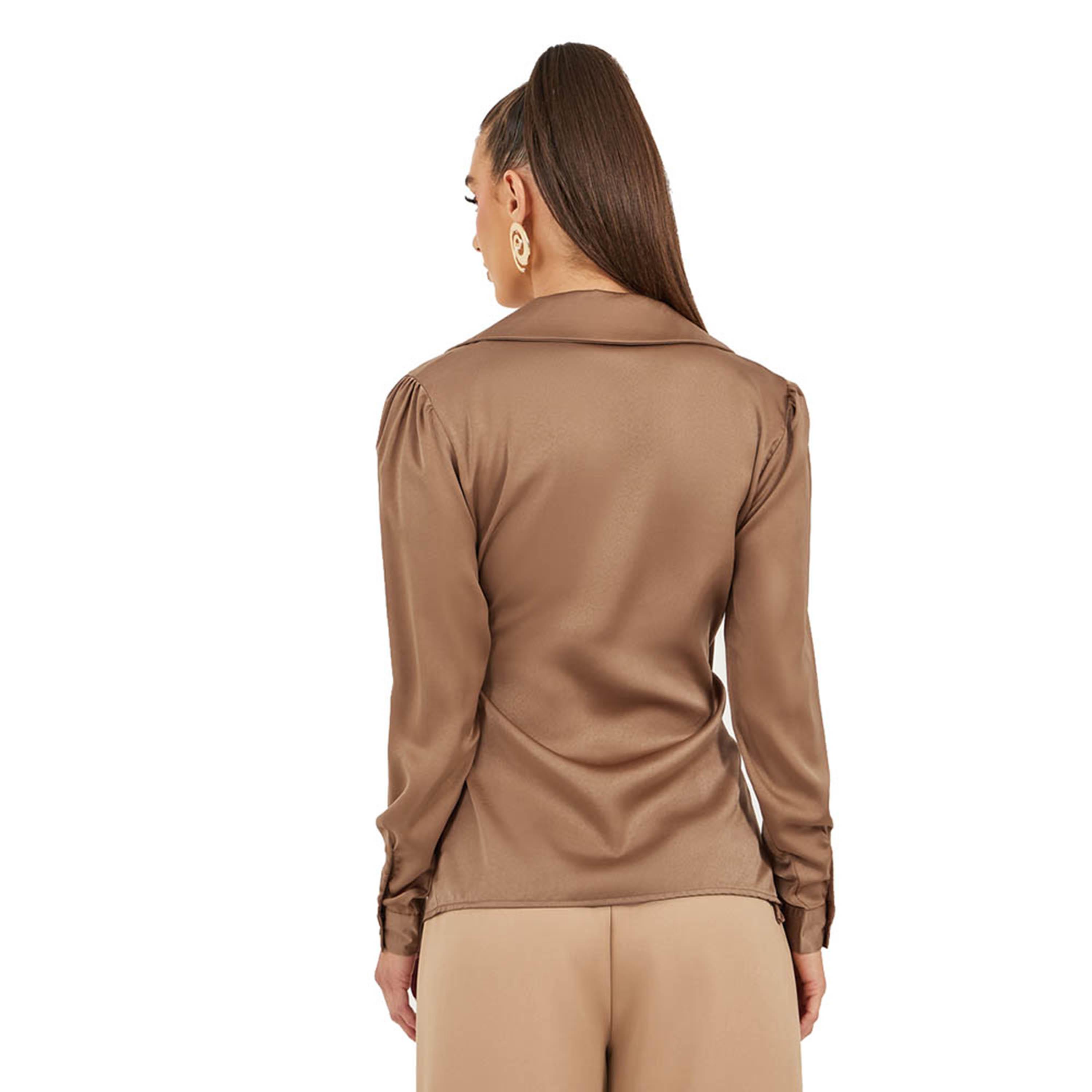 ستايلي -  بلوزة طويلة من الساتان برباط على الخصر-women-clothing-shirtsandblouses-blouses-image-4