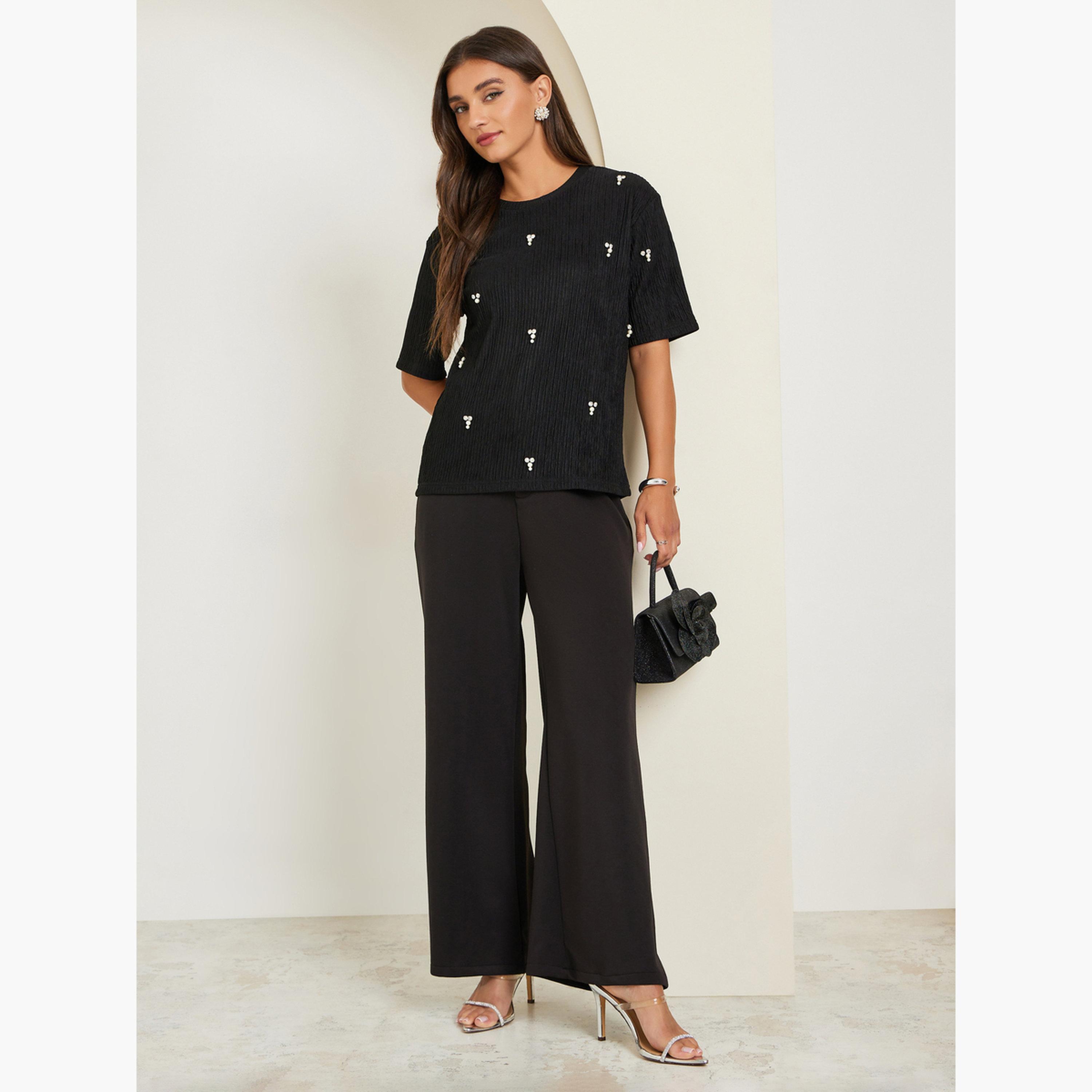 Styli Black Textured Embellished Knit Top-women-clothing-shirtsandblouses-blouses-image-2