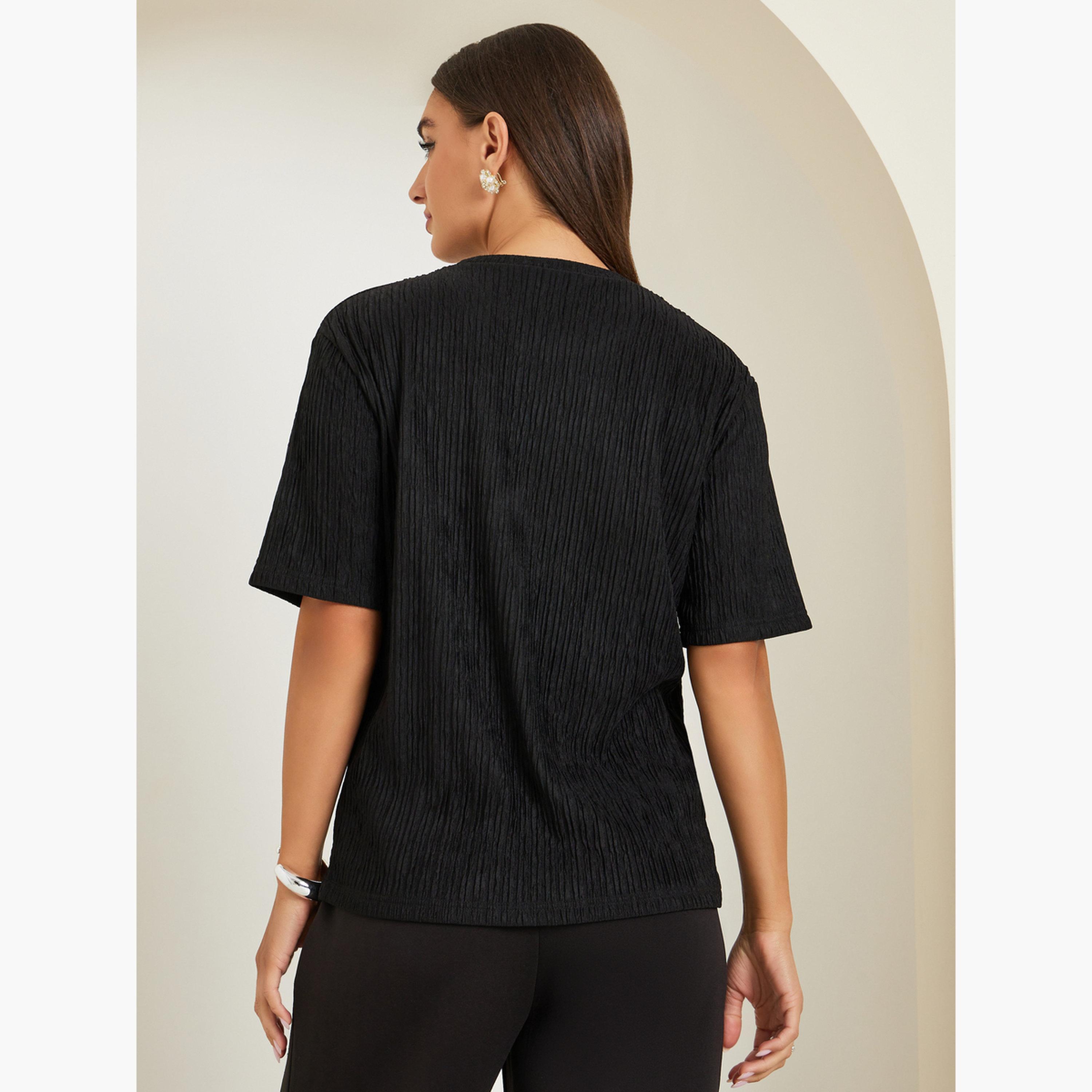 Styli Black Textured Embellished Knit Top-women-clothing-shirtsandblouses-blouses-image-5