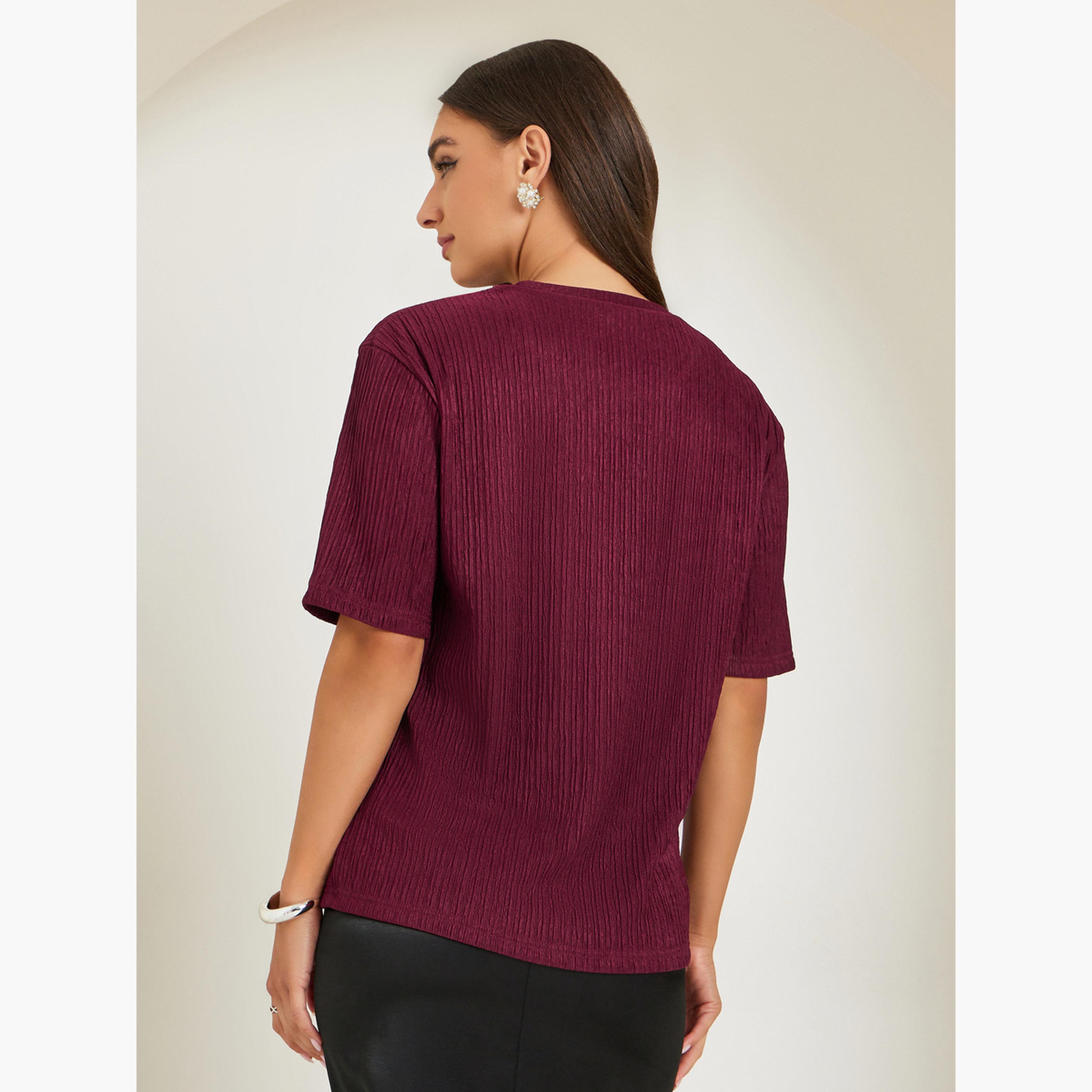 Styli Burgundy Textured Embellished Knit Top-women-clothing-shirtsandblouses-blouses-image-4