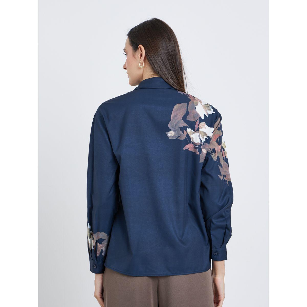 Styli Women Navy Blue Floral Print Regular Fit Shirt-women-clothing-shirtsandblouses-shirts-image-5