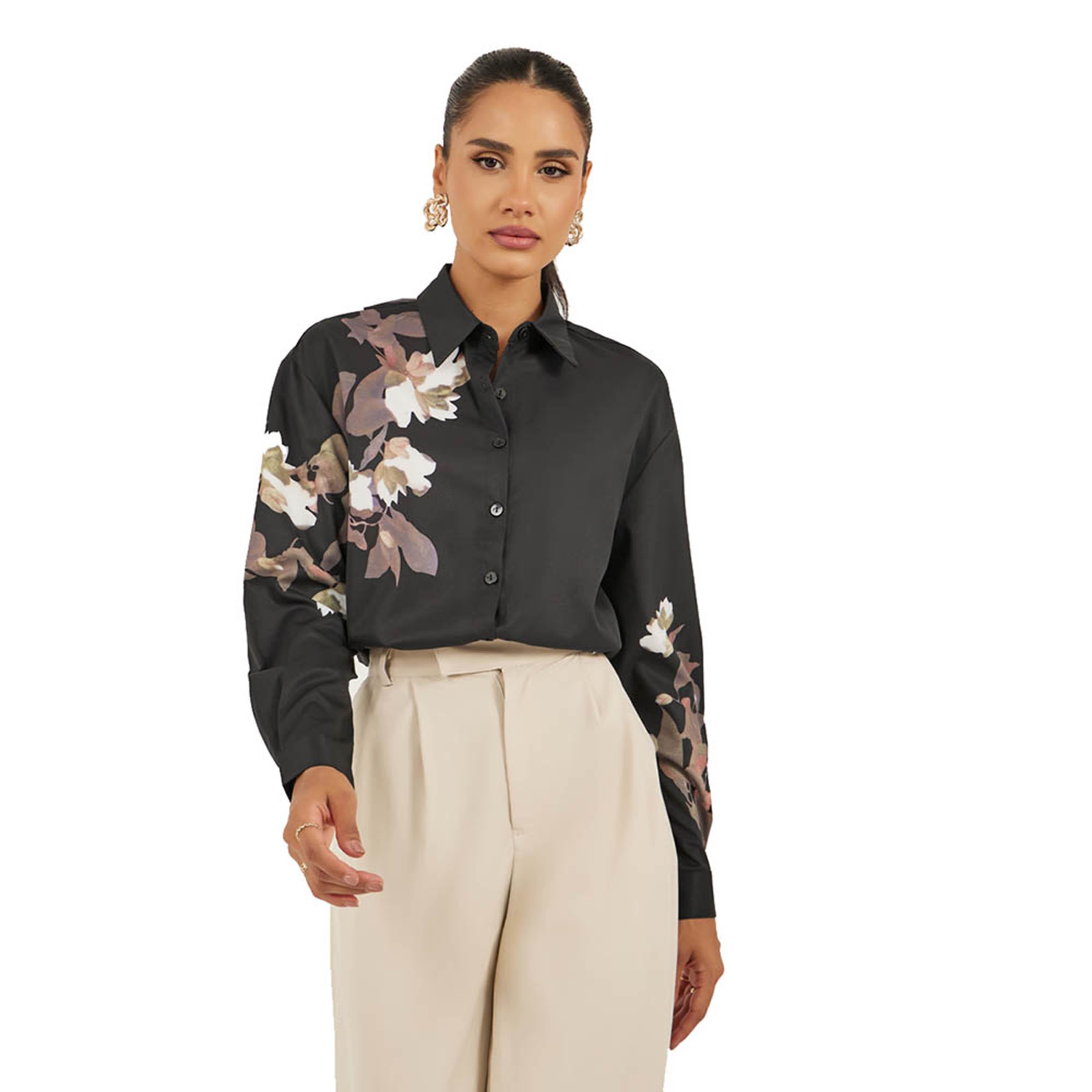 ستايلي - قميص بقصّة عادية وأكمام طويلة وطبعة زهور-women-clothing-shirtsandblouses-shirts-image-1