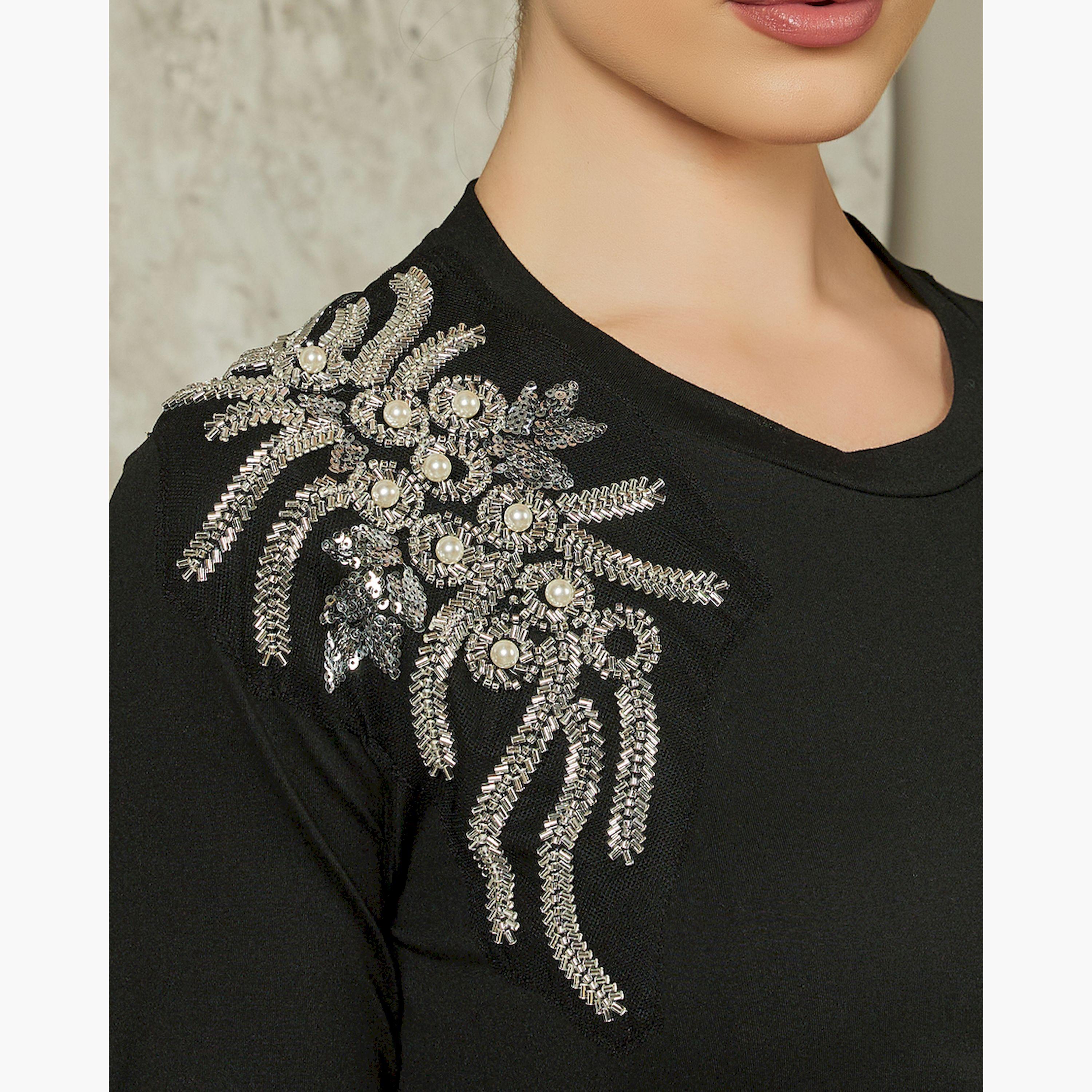 Styli Embroidered Round Neck Knit Top-women-clothing-tshirts-image-4