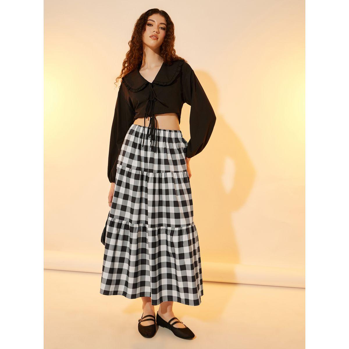 تنورة طويلة بكسرات وطبعة مربعات-women-clothing-bottoms-skirts-image-1