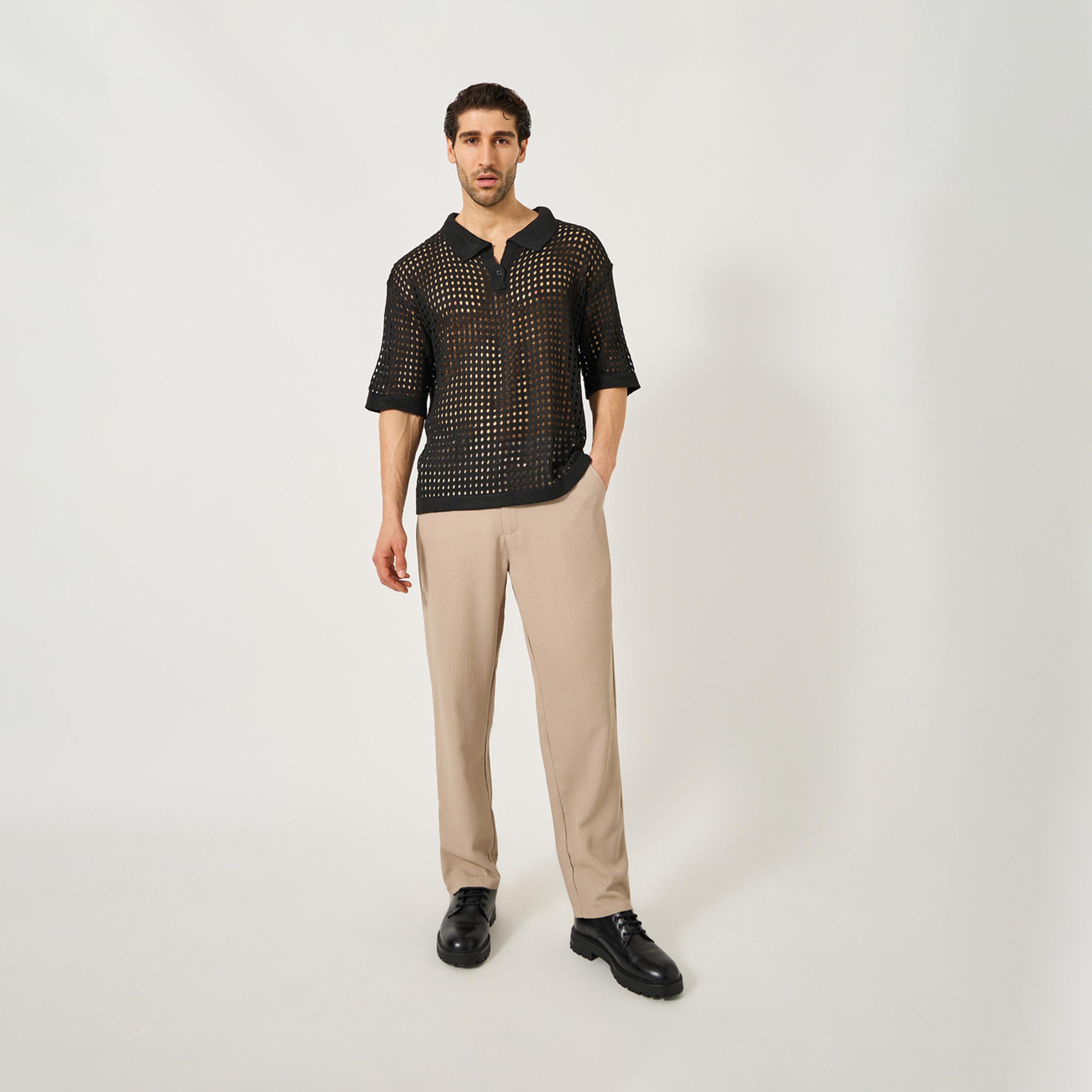 ستايلي - تي شيرت بولو كبير الحجم بياقة ريفير محبوكة بالكروشيه-men-clothing-tshirtsandpolos-polos-image-2