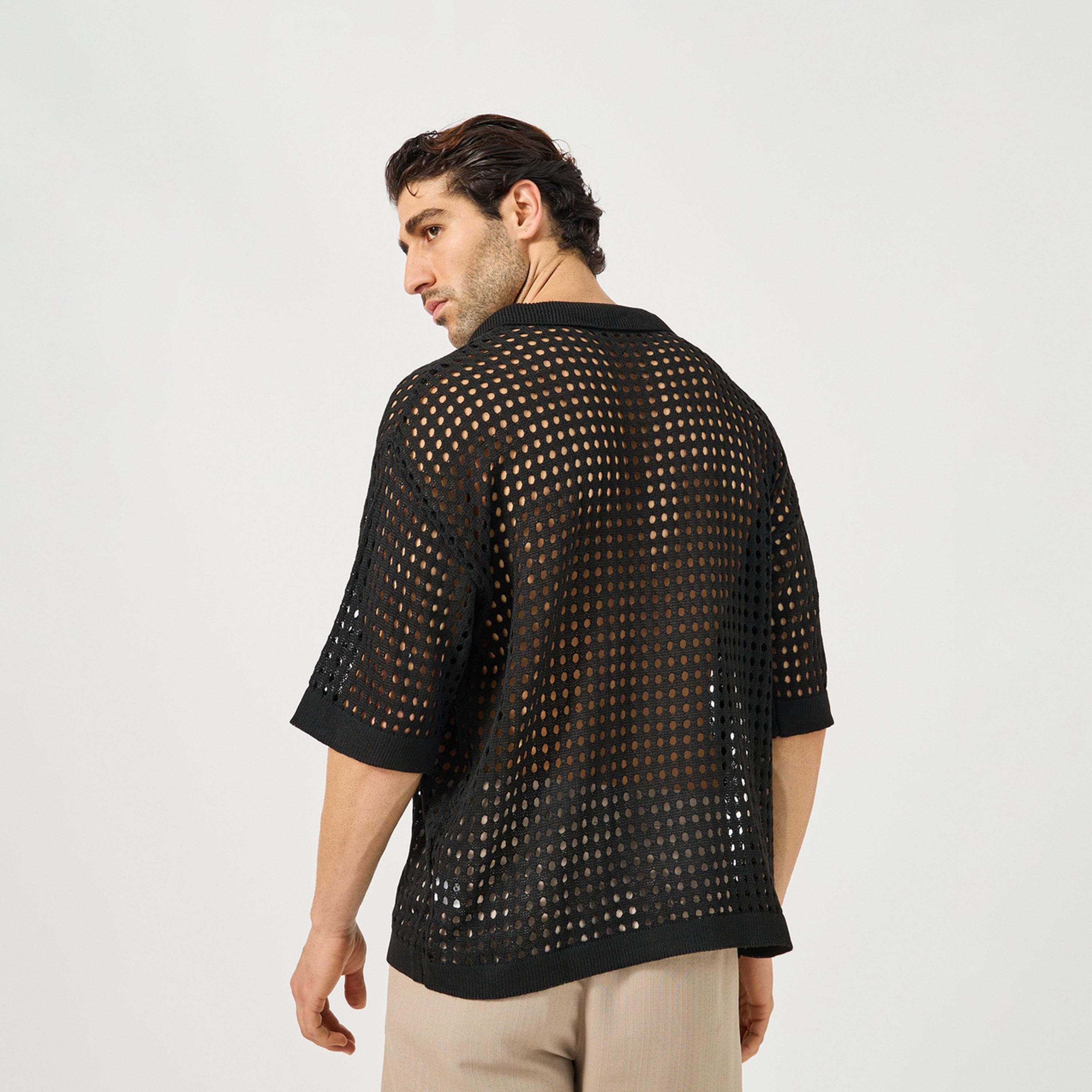 Styli Crochet Knit Oversized Revere Collar Polo T-Shirt-men-clothing-tshirtsandpolos-polos-image-4