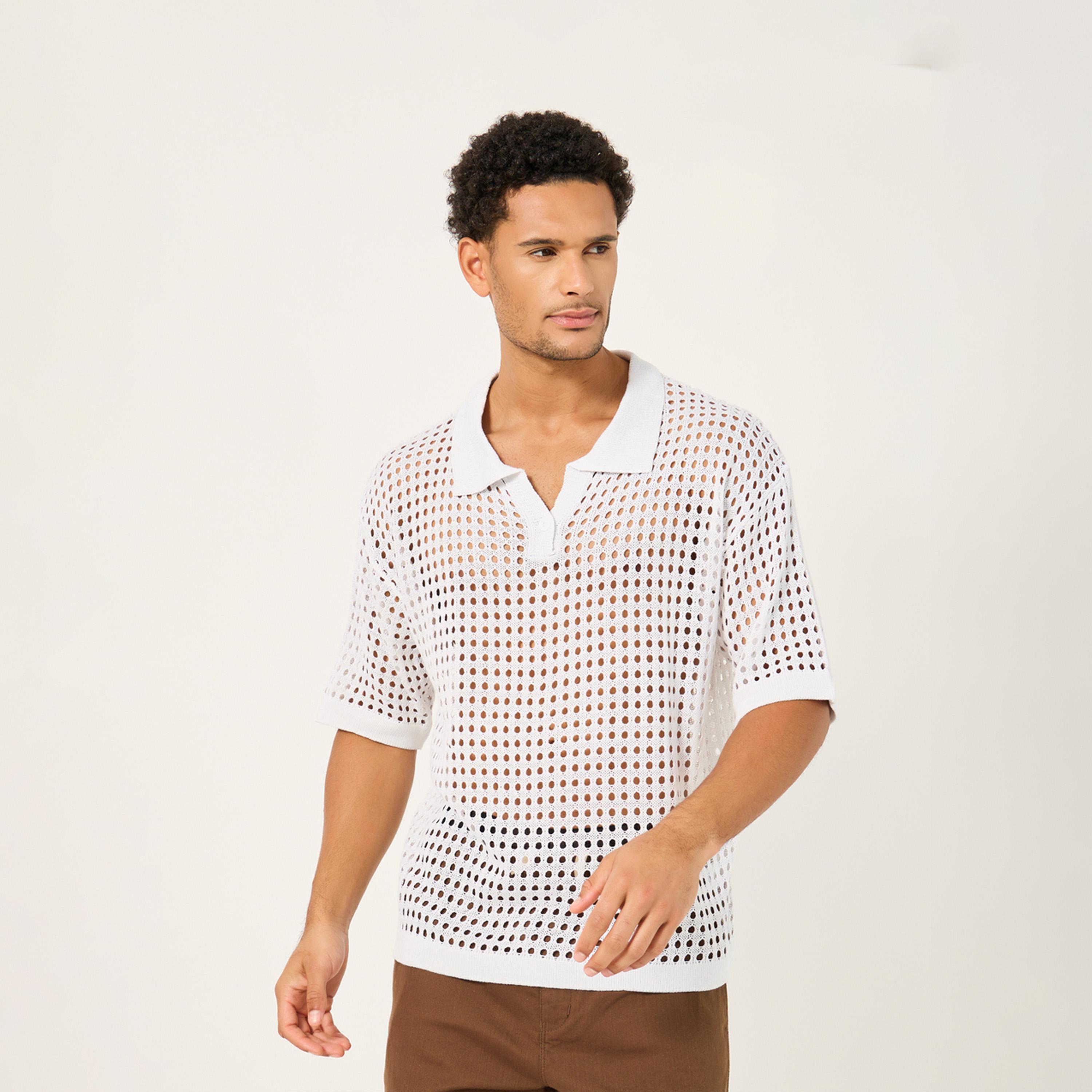 Styli Crochet Knit Oversized Polo T-Shirt-men-clothing-tshirtsandpolos-polos-image-1