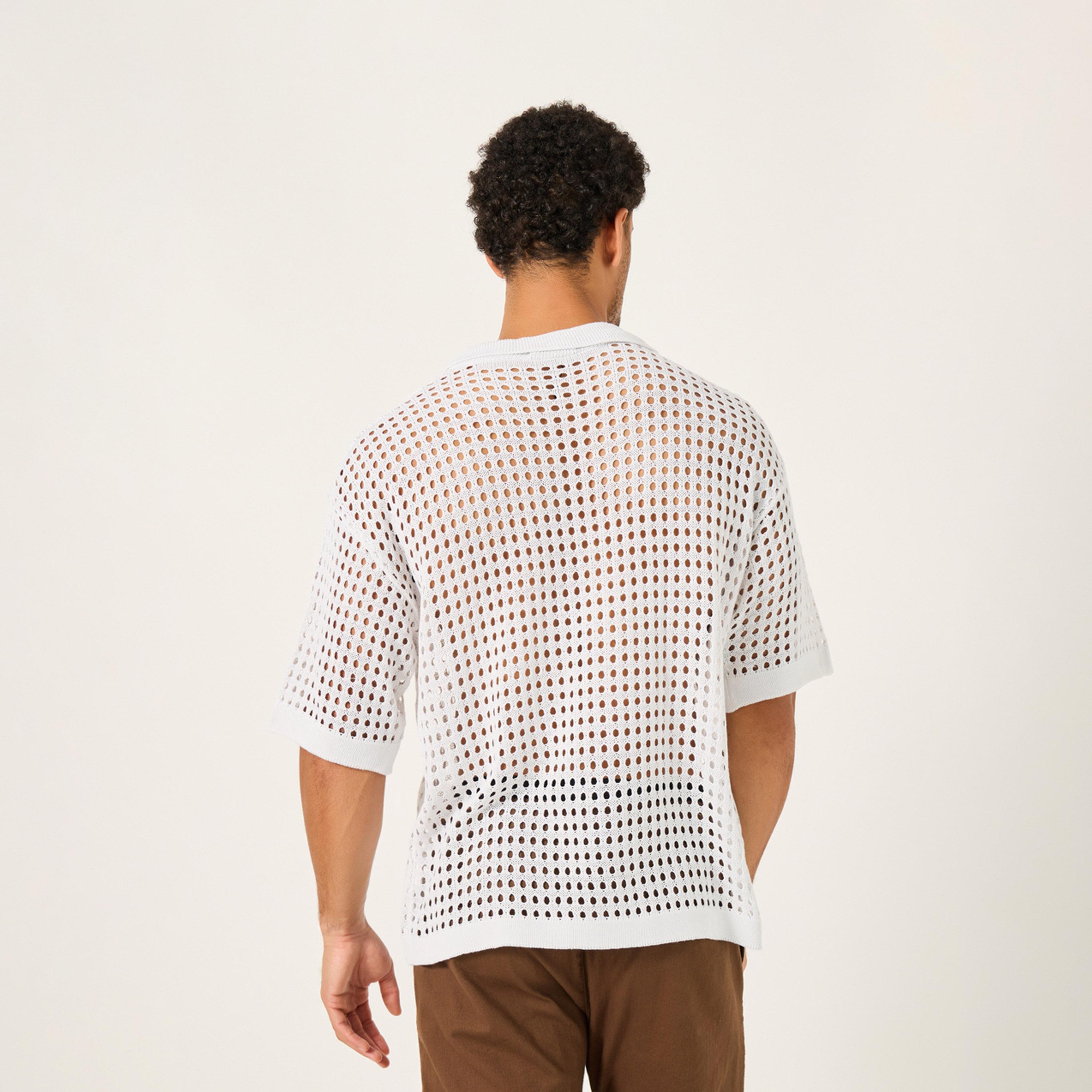 ستايلي - تي شيرت بولو كبير الحجم محبوك بالكروشيه-men-clothing-tshirtsandpolos-polos-image-4
