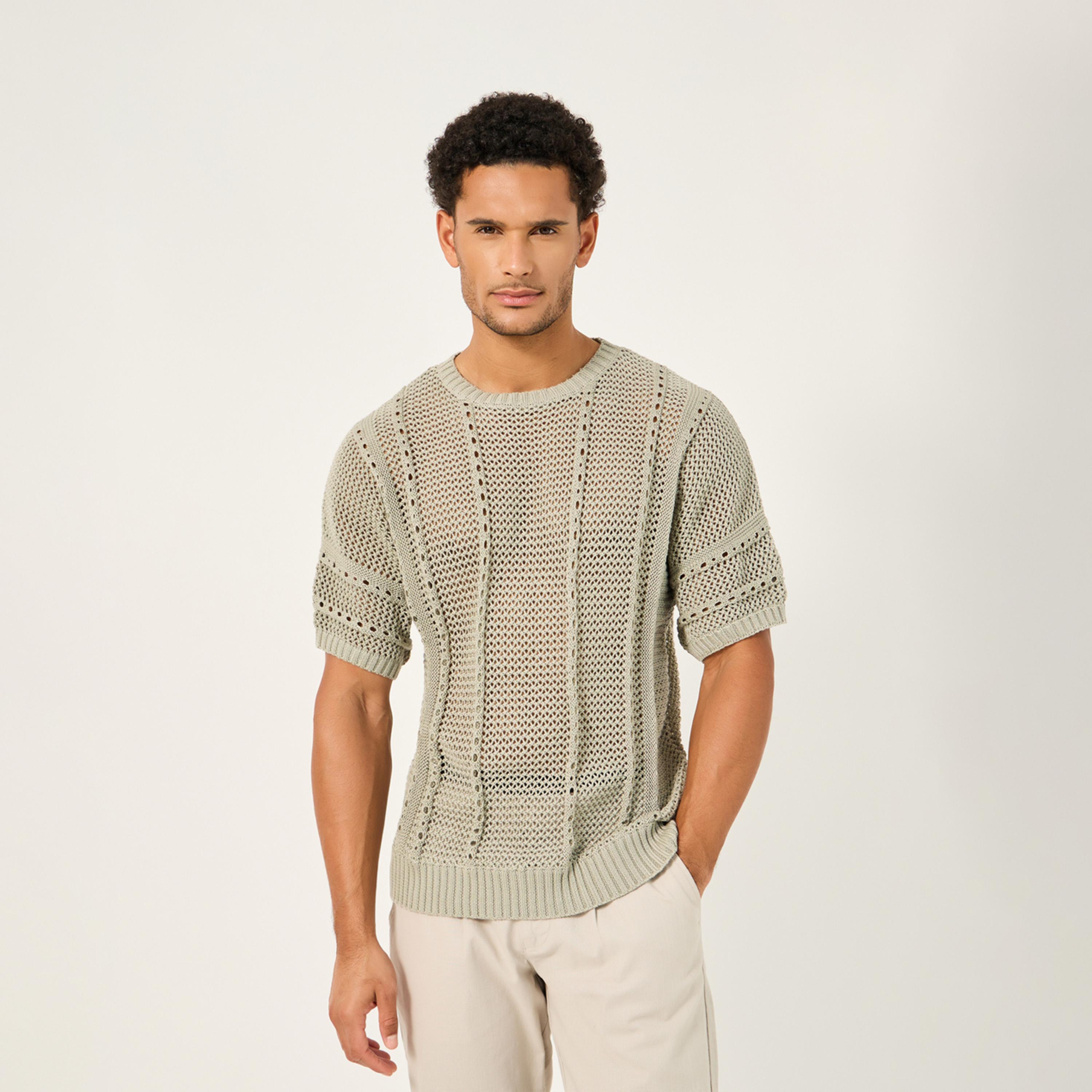 Styli Chunky Crochet Knit Oversized Crew Neck T-Shirt-men-clothing-tshirtsandpolos-tshirts-image-1
