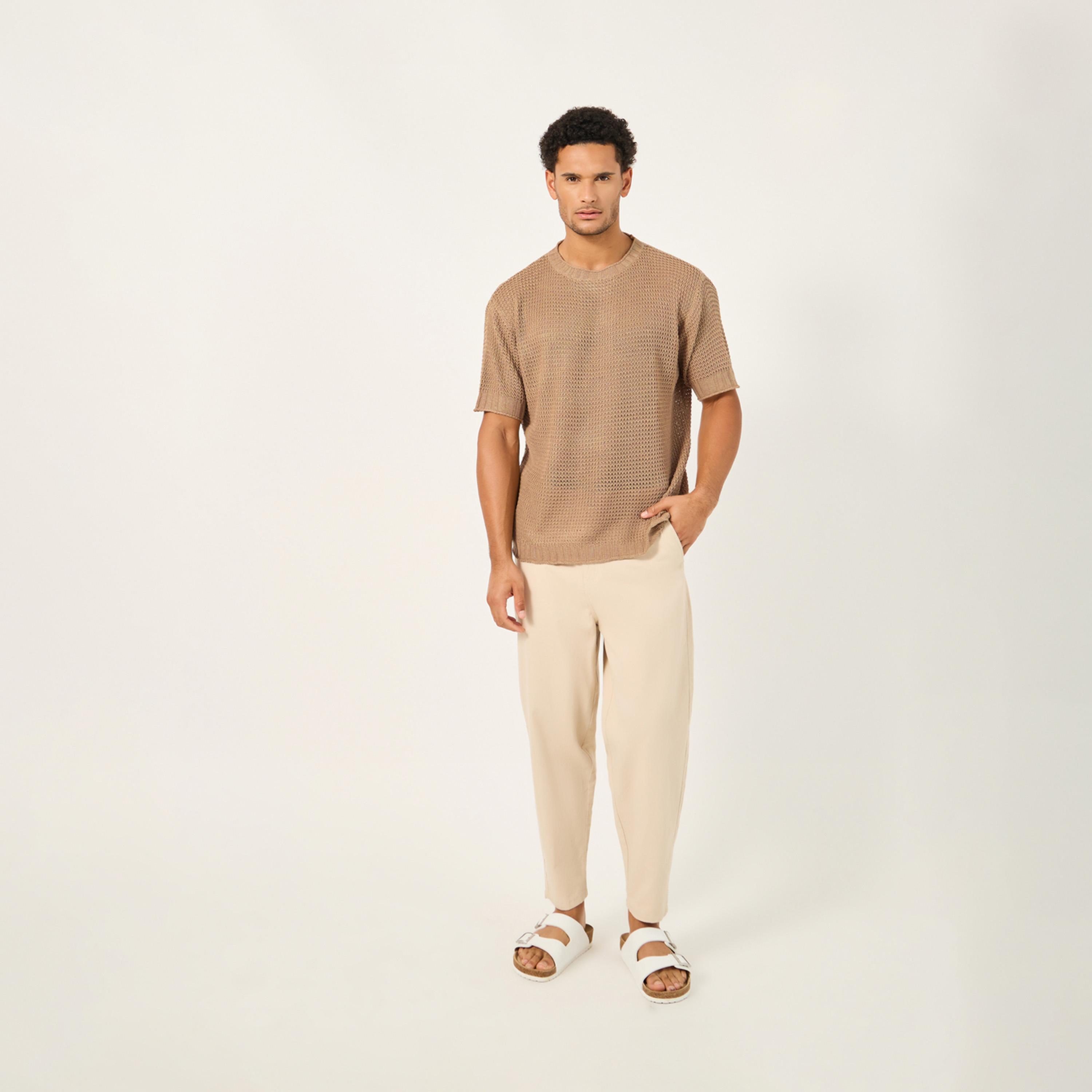 ستايلي - تي شيرت كروشيه محبوك كبير الحجم برقبة دائرية-men-clothing-tshirtsandpolos-tshirts-image-2