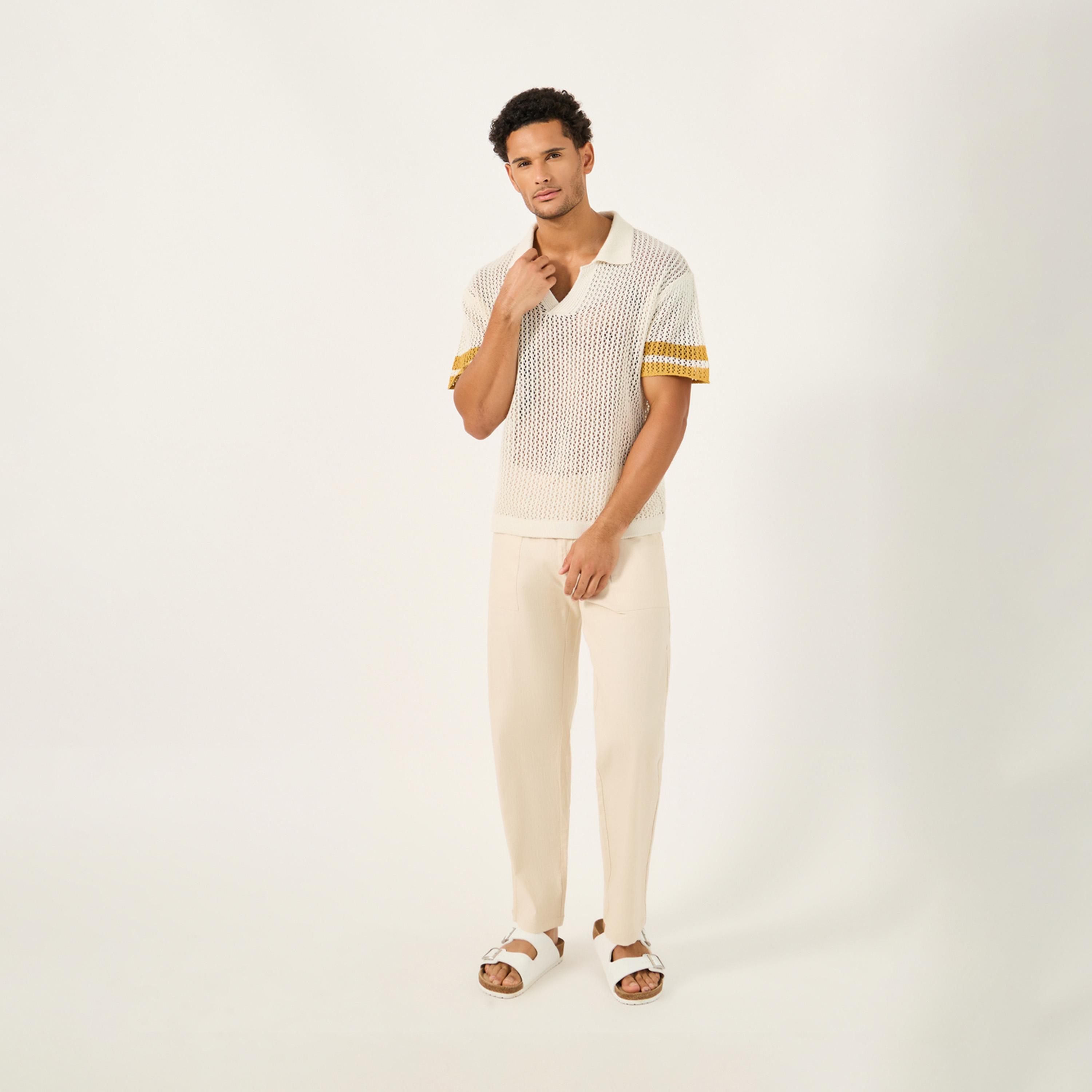 ستايلي - قميص بولو مريح بخطوط وأكمام متباينة محبوك بالكروشيه-men-clothing-tshirtsandpolos-polos-image-2