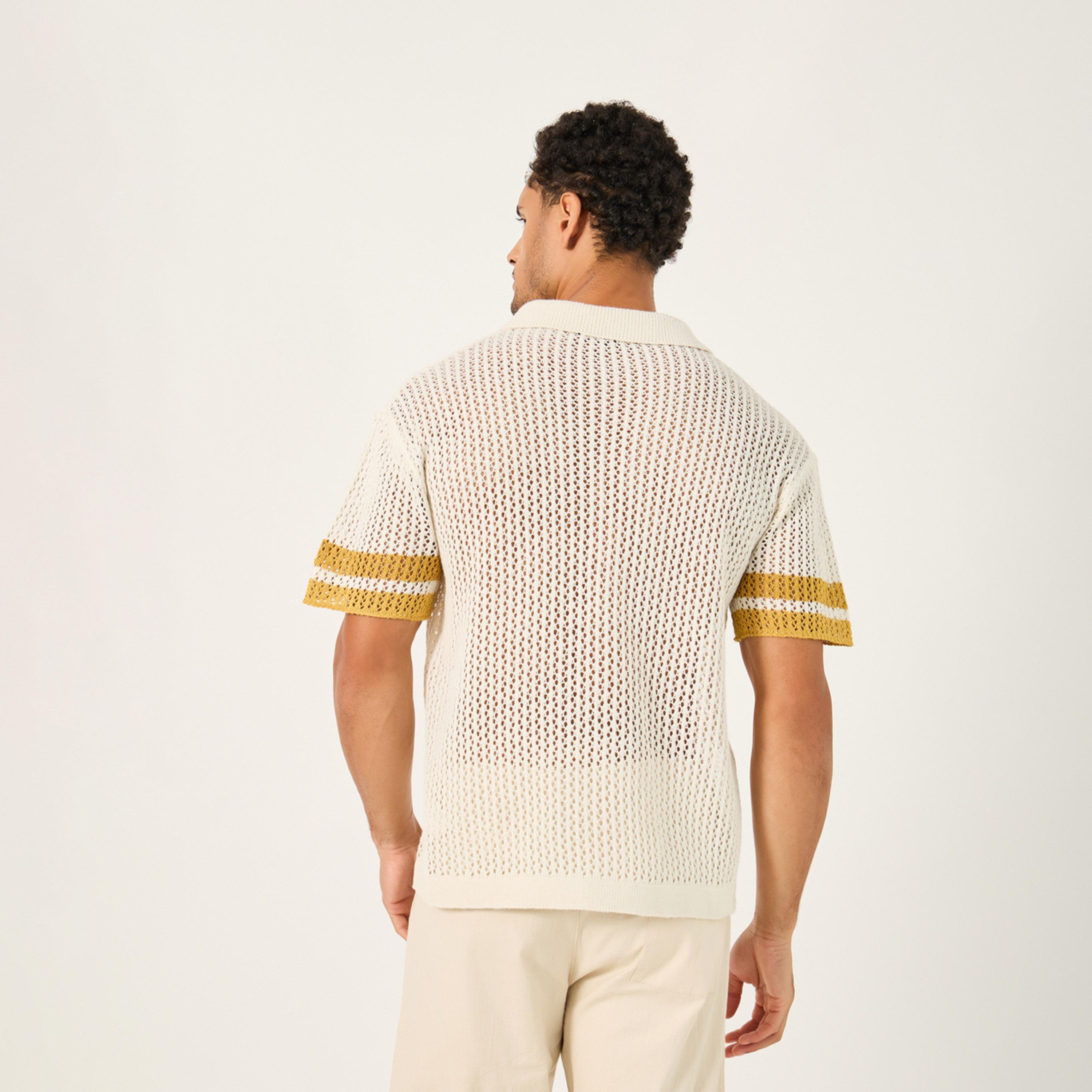 ستايلي - قميص بولو مريح بخطوط وأكمام متباينة محبوك بالكروشيه-men-clothing-tshirtsandpolos-polos-image-4