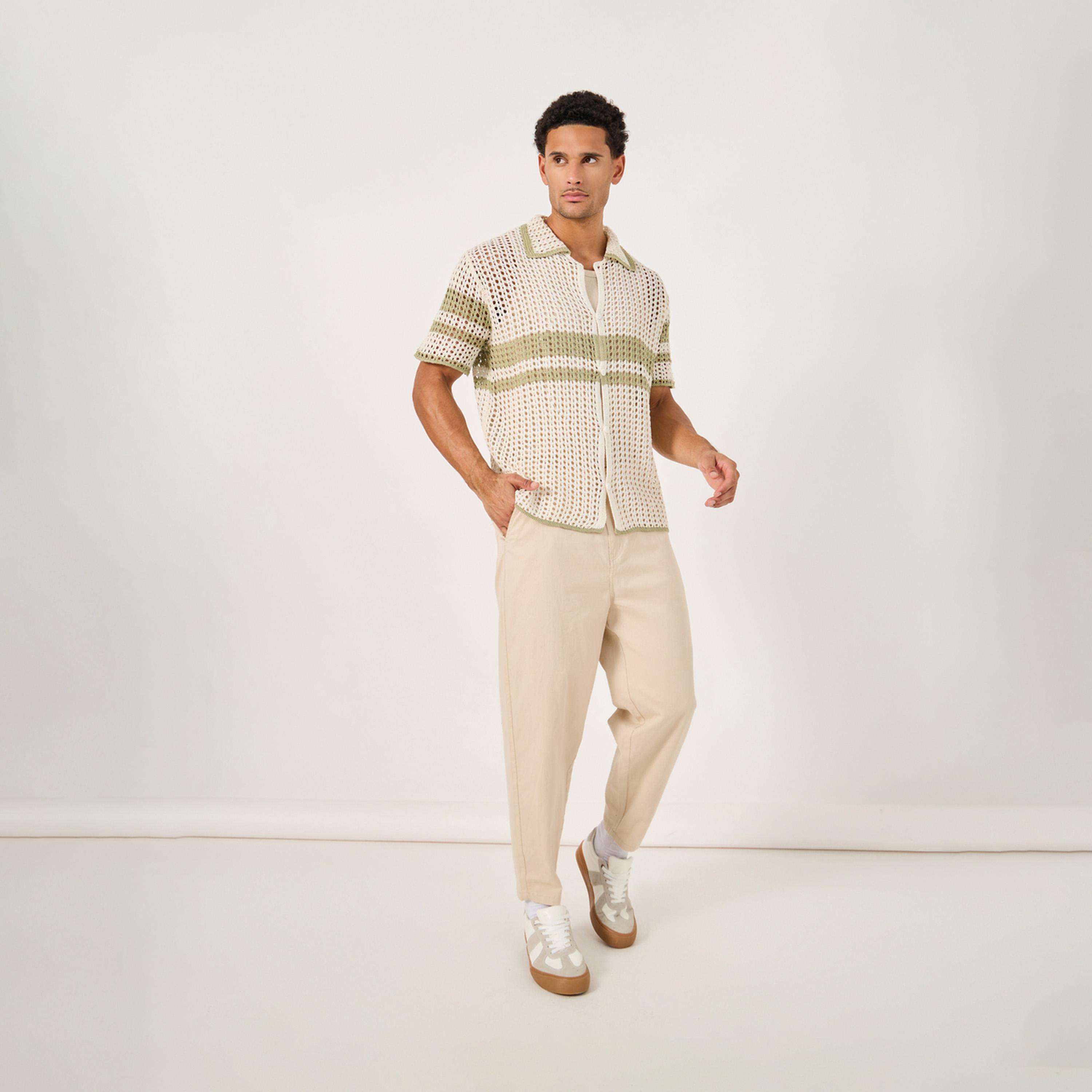 ستايلي - قميص مخطط من الكروشيه المحبوك بقصة كبيرة الحجم-men-clothing-shirts-image-2