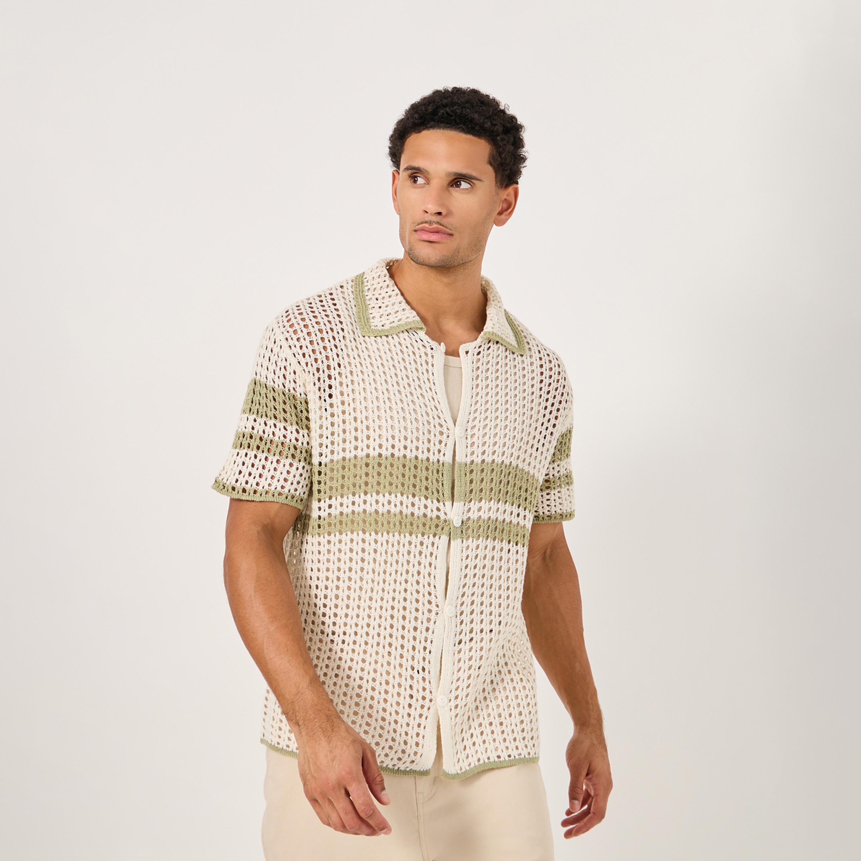 Styli Striped Open Crochet Knit Oversized Shirt-men-clothing-shirts-image-3