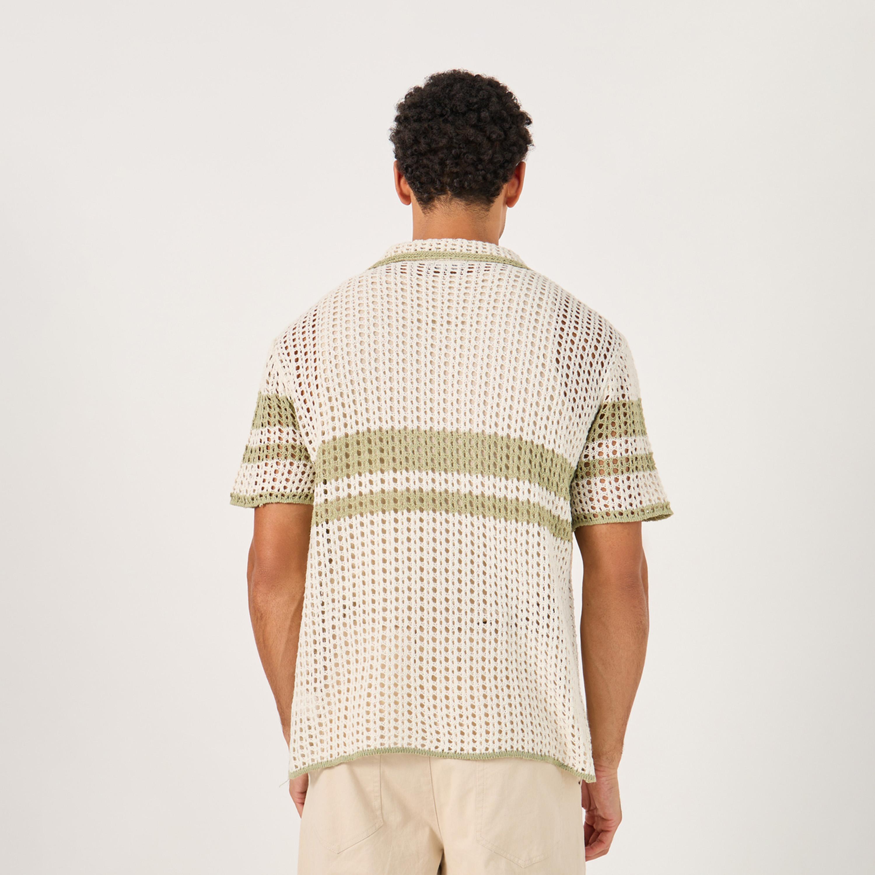 Styli Striped Open Crochet Knit Oversized Shirt-men-clothing-shirts-image-5