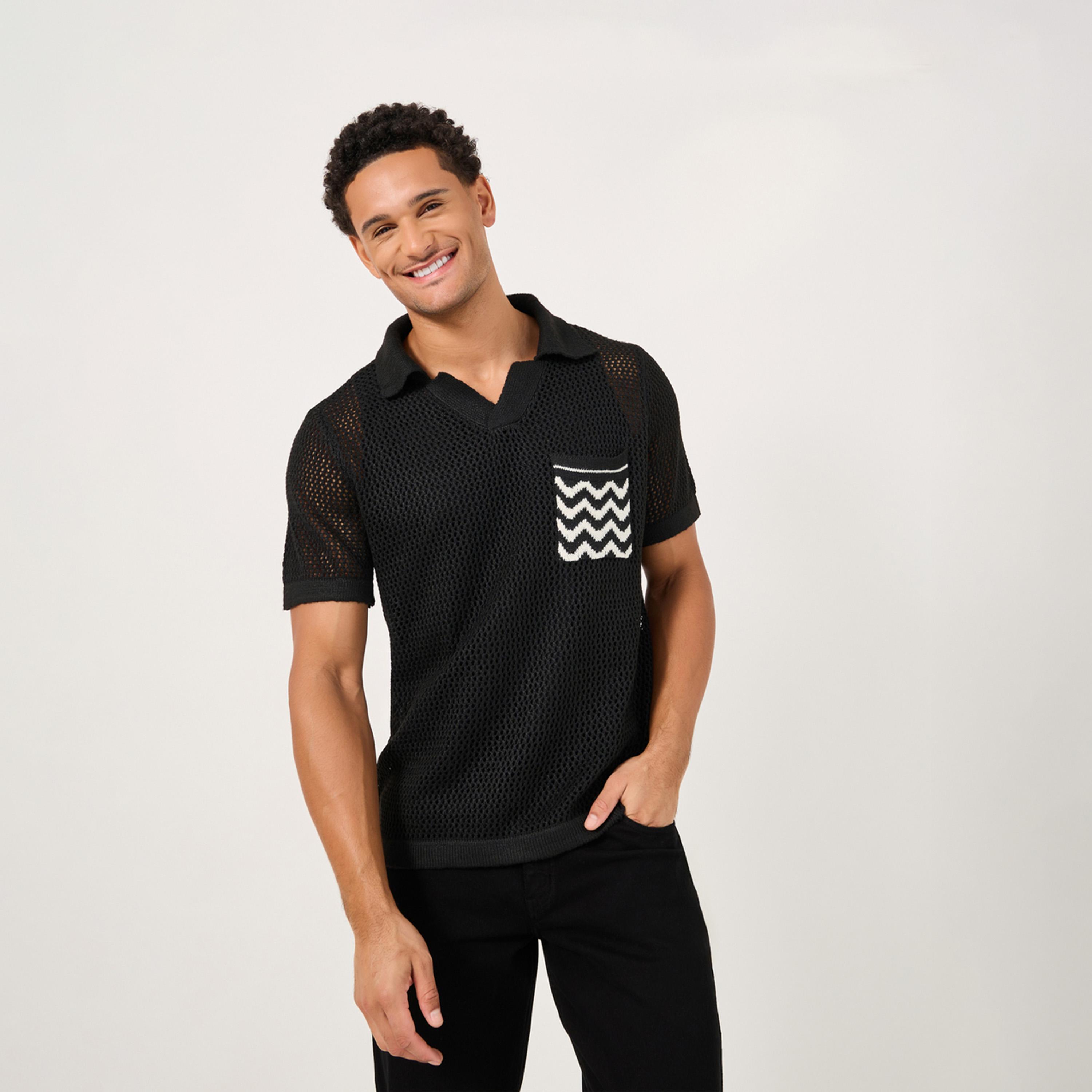 Styli Contrast Pocket Relaxed Crochet Knit Polo-men-clothing-tshirtsandpolos-polos-image-1