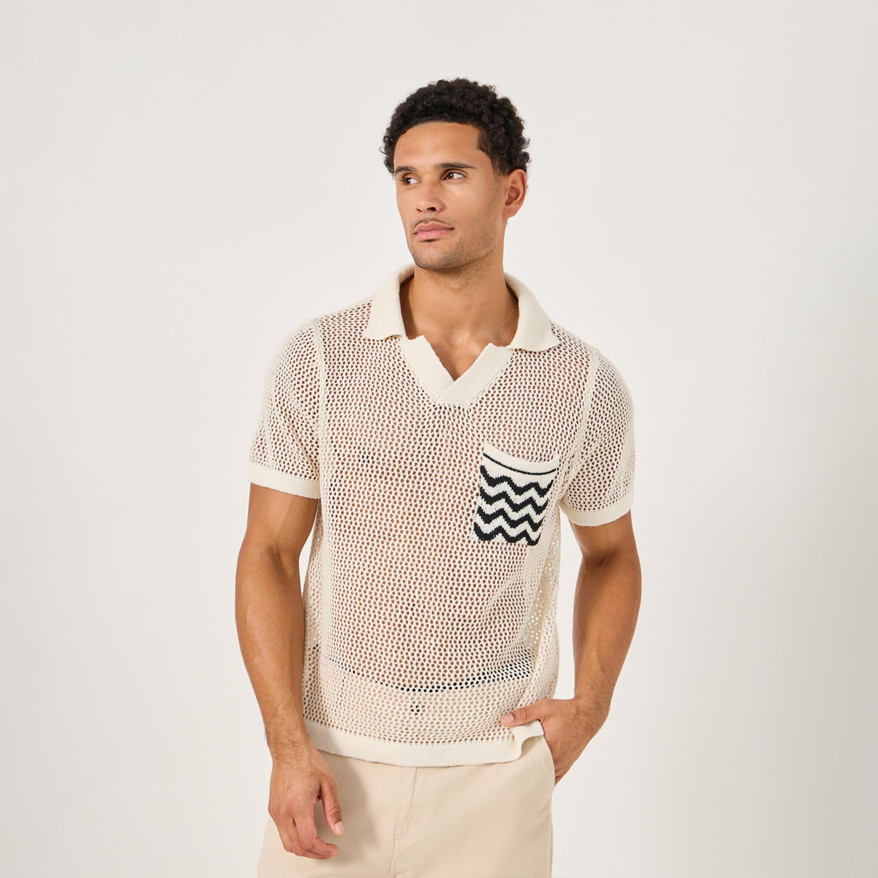 ستايلي - بولو منسوج من الكروشيه المريح بجيوب متباينة-men-clothing-tshirtsandpolos-polos-image-1