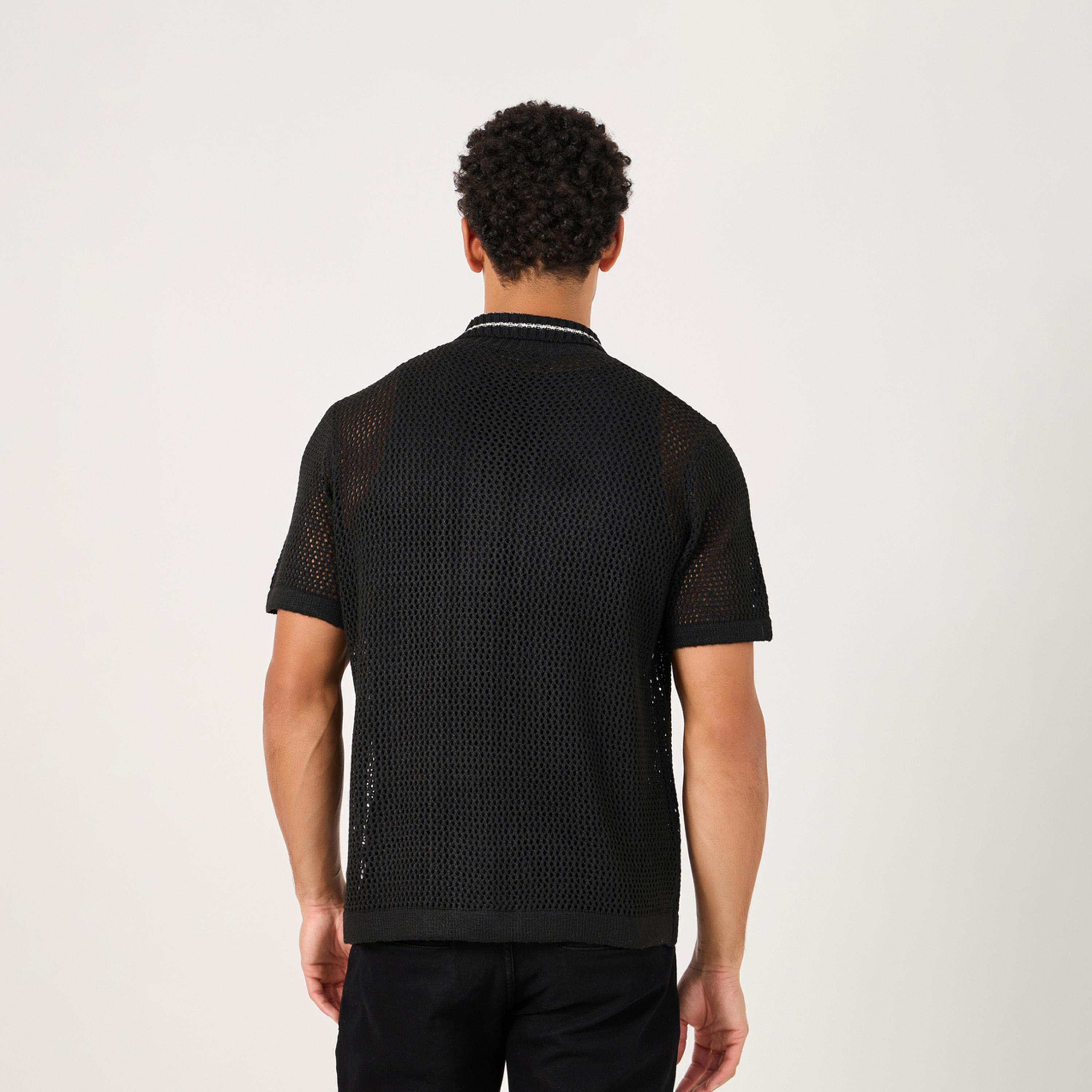 ستايلي - قميص كروشيه محبوك مريح مع حافة متباينة-men-clothing-shirts-image-4