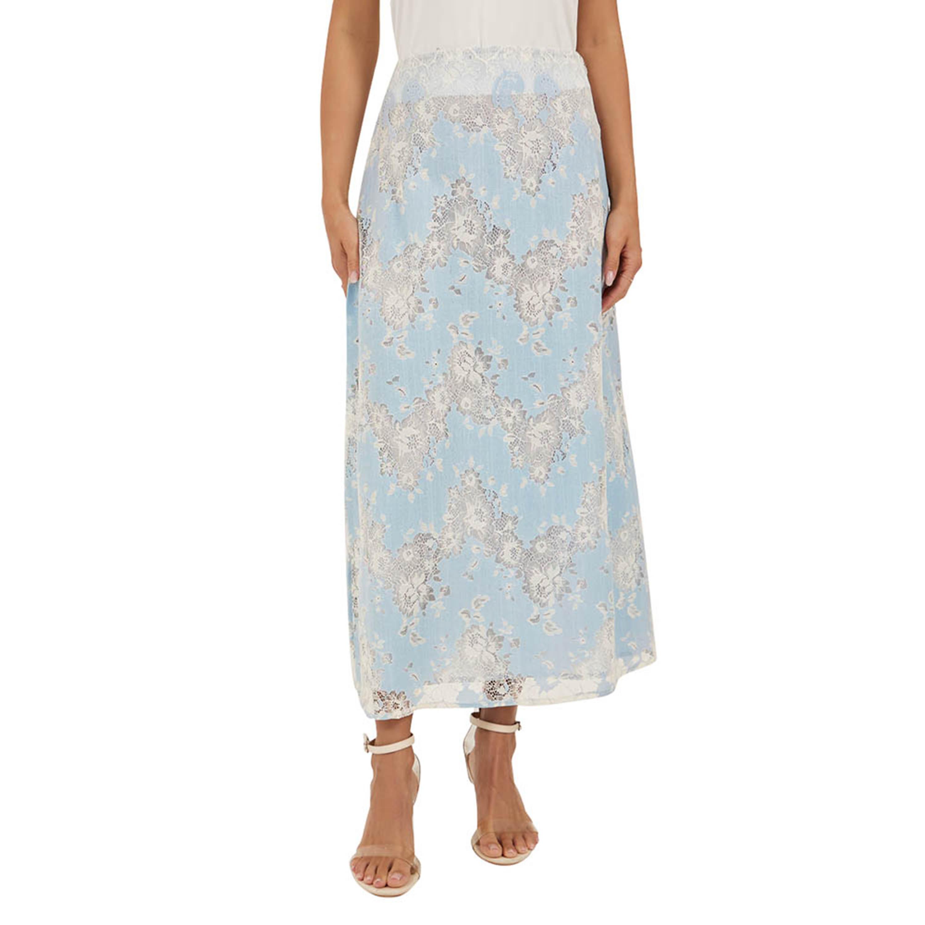 ستايلي - تنورة ماكسي من الدانتيل المورد بقصّة A-women-clothing-bottoms-skirts-image-2