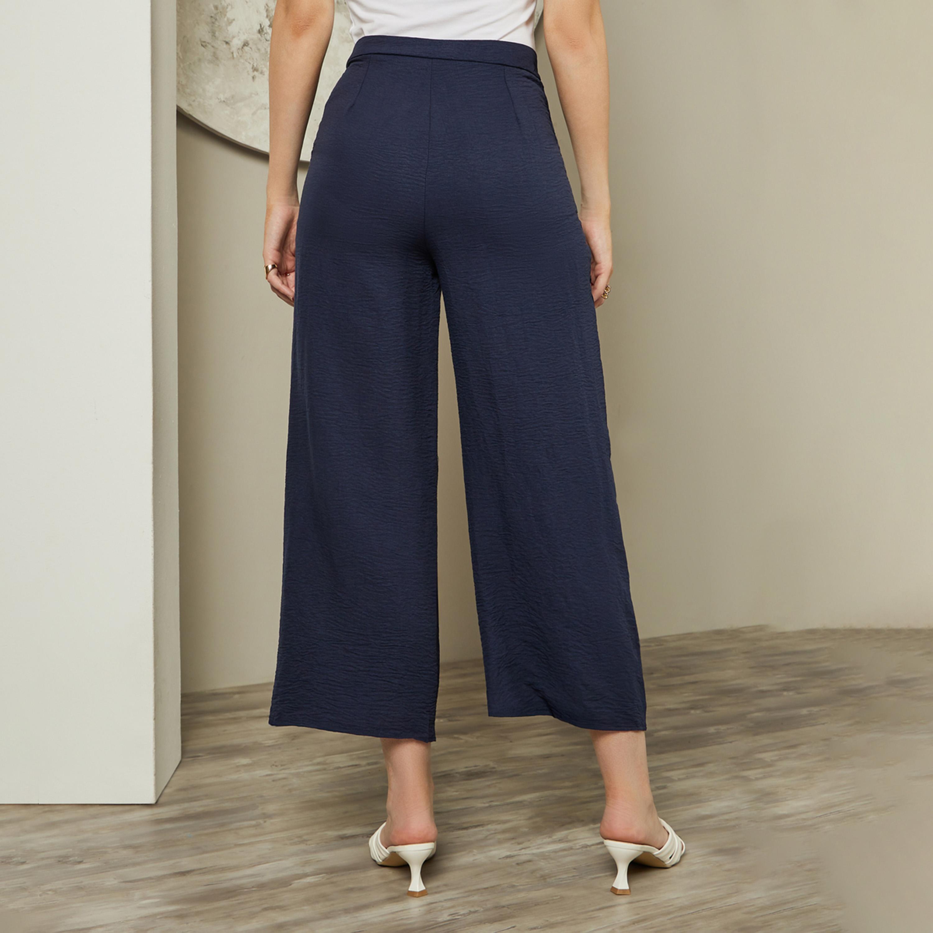 ستايلي - بنطال واسع الساق بخصر متوسط الارتفاع مع حاشية مطرزة-women-clothing-bottoms-trousers-image-4