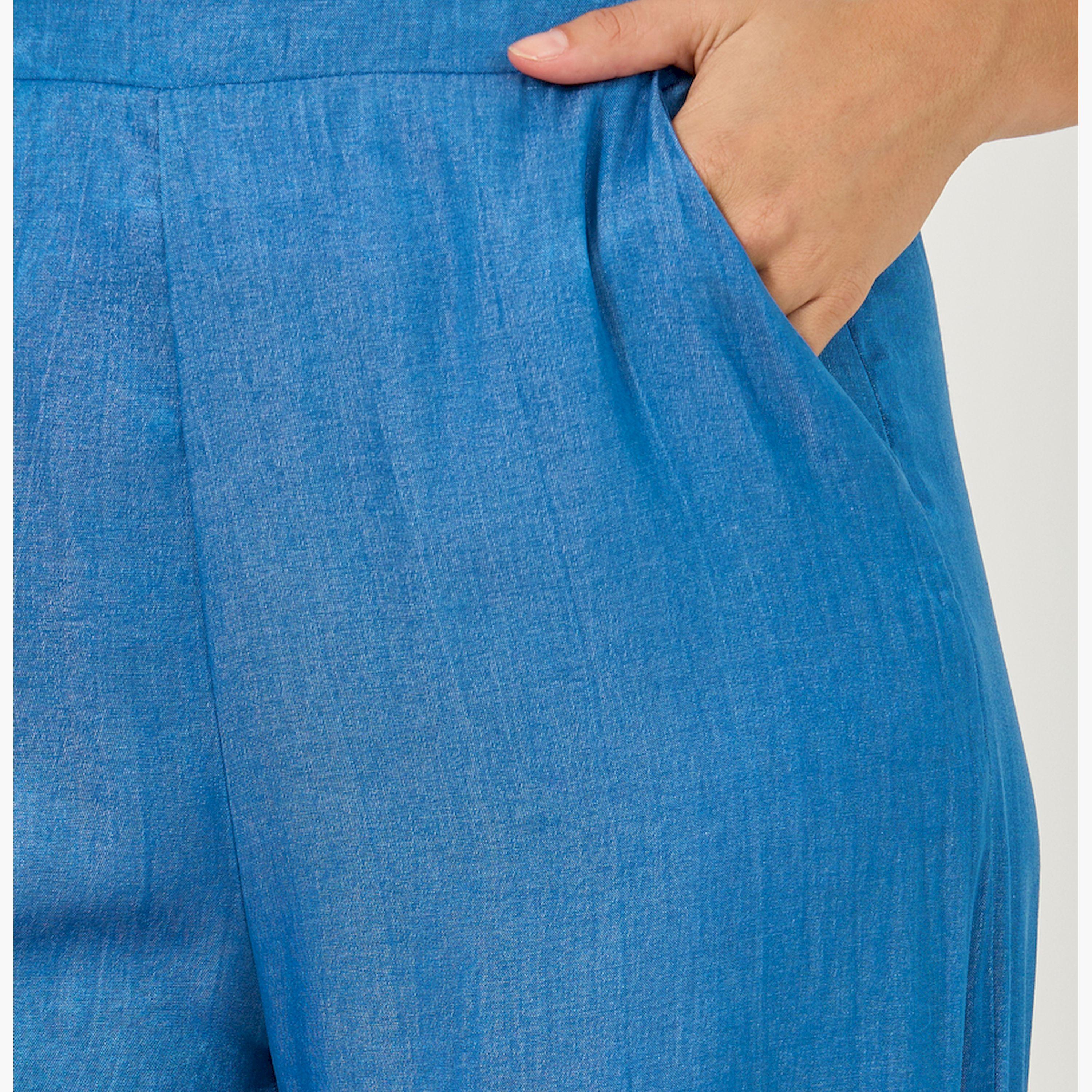 ستايلي - بنطال بمظهر جينز واسع الساق مطرز مع حاشية صدفية-women-clothing-bottoms-trousers-image-3