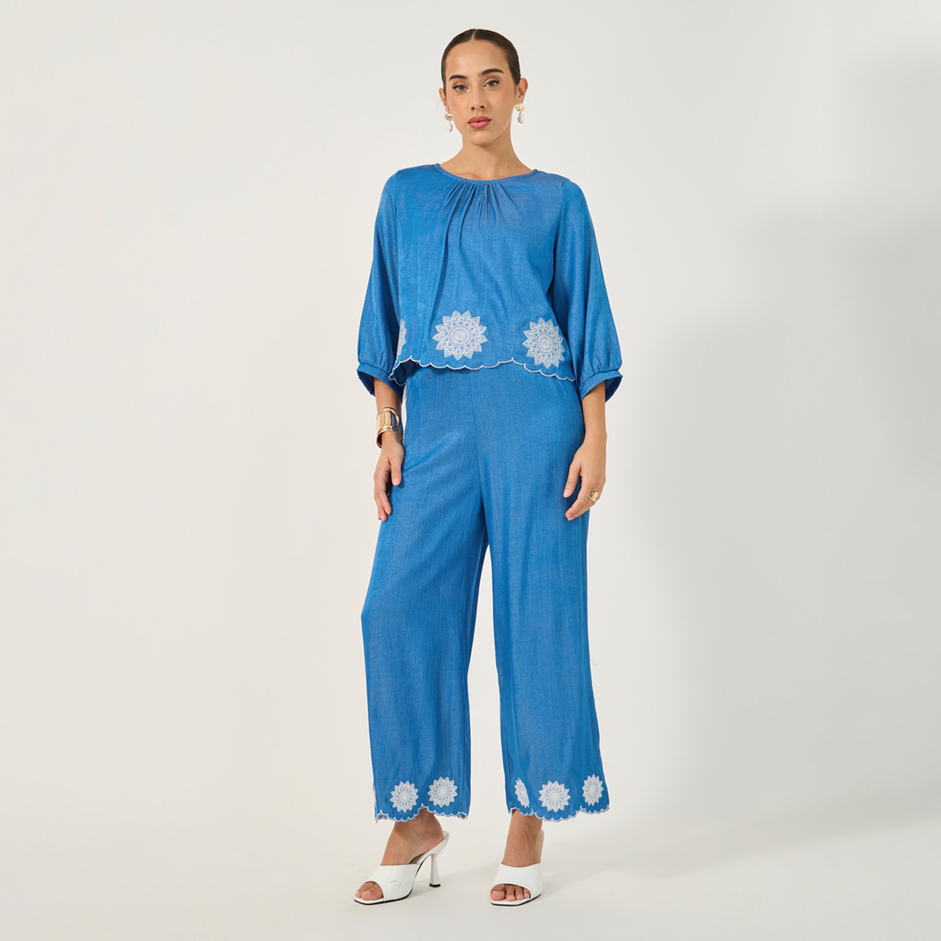 Styli Embroidered Balloon Sleeves Blouse with Scalloped Hem-women-clothing-shirtsandblouses-blouses-image-2