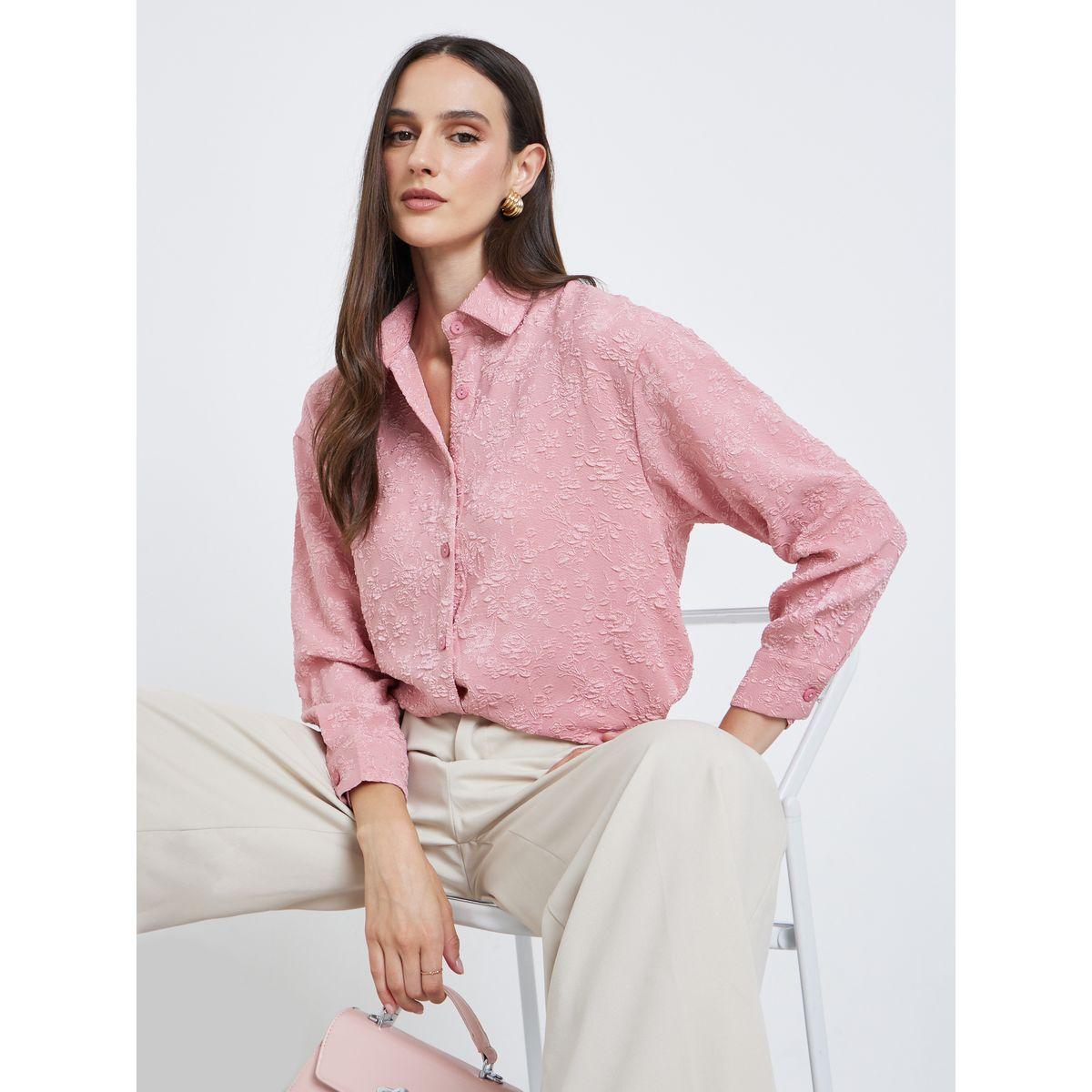 Styli Oversized Jacquard Pattern Buttoned Shirt-women-clothing-shirtsandblouses-shirts-image-1