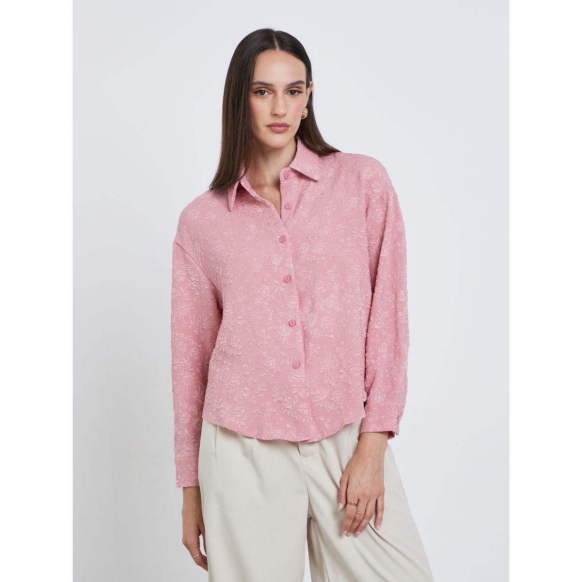 Styli Oversized Jacquard Pattern Buttoned Shirt-women-clothing-shirtsandblouses-shirts-image-3