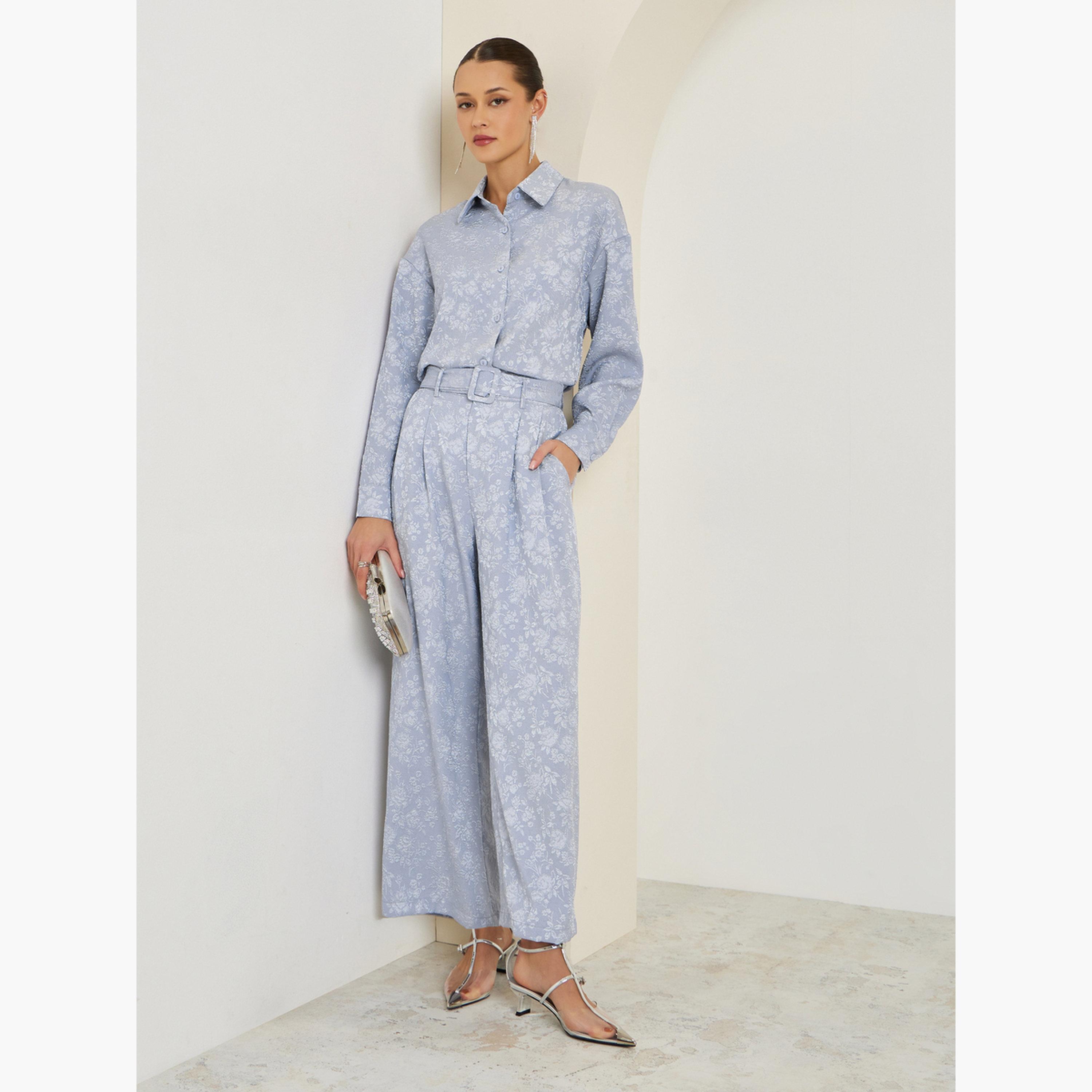 Styli Women Oversized Jacquard Buttoned Shirt-women-clothing-shirtsandblouses-shirts-image-2