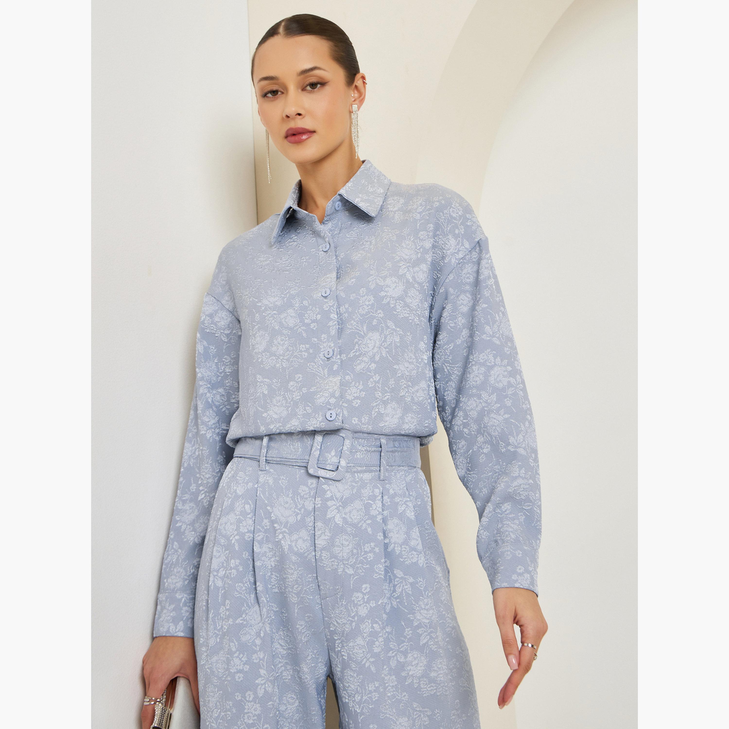 Styli Women Oversized Jacquard Buttoned Shirt-women-clothing-shirtsandblouses-shirts-image-3