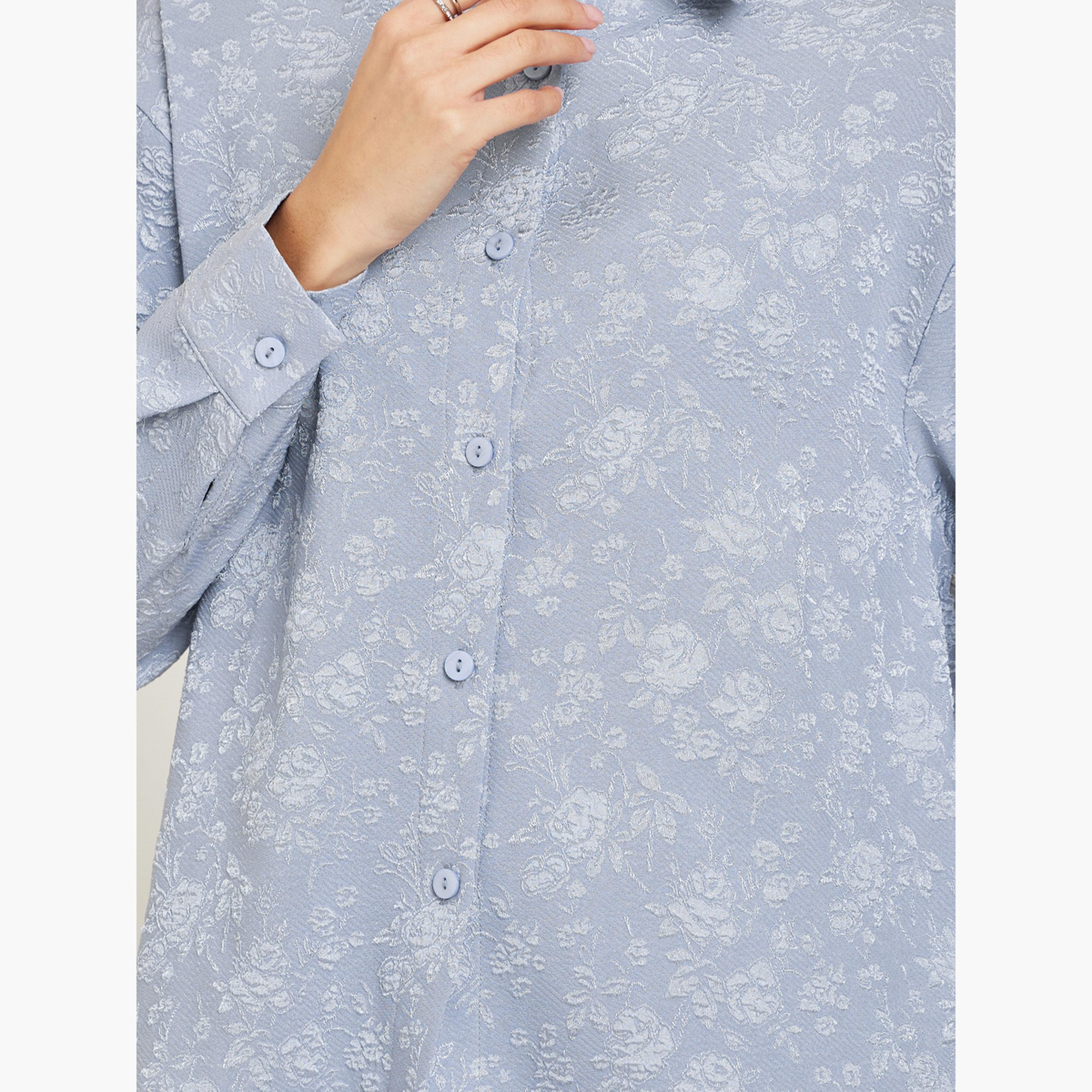 Styli Women Oversized Jacquard Buttoned Shirt-women-clothing-shirtsandblouses-shirts-image-4
