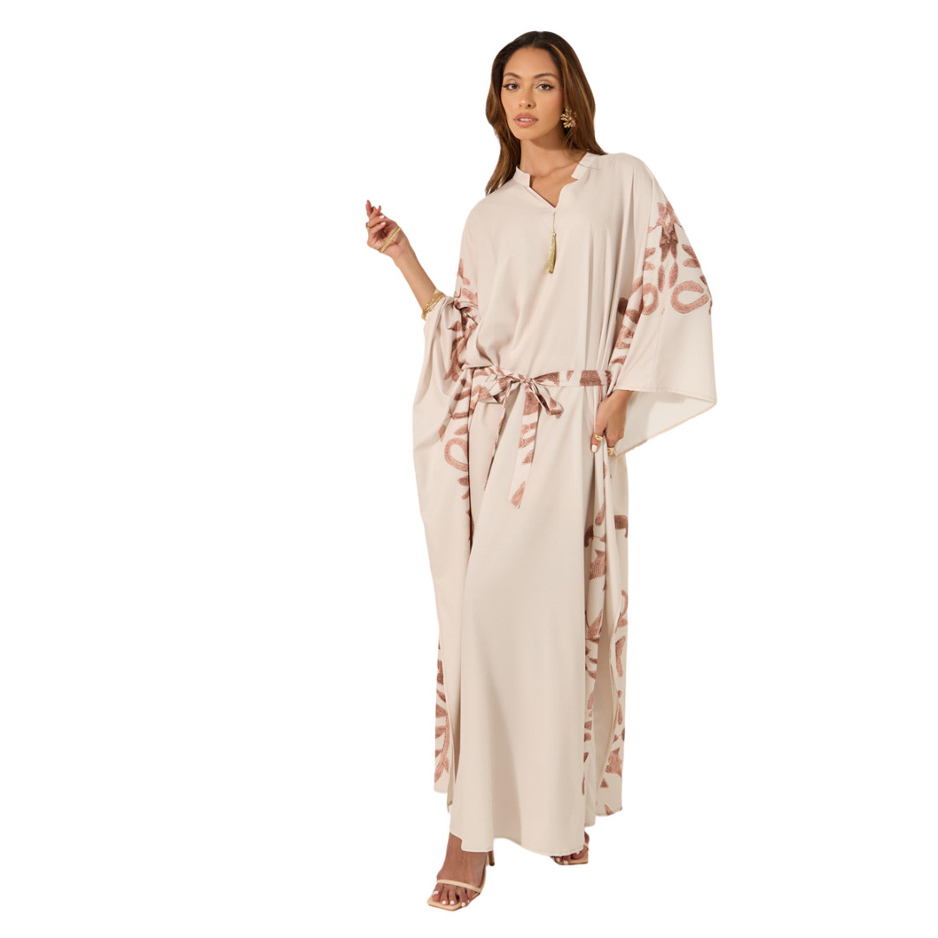 أميرة x ستايلي قفطان مطبع بأربطة وشراشيب-women-arabicclothing-kaftan-image-2