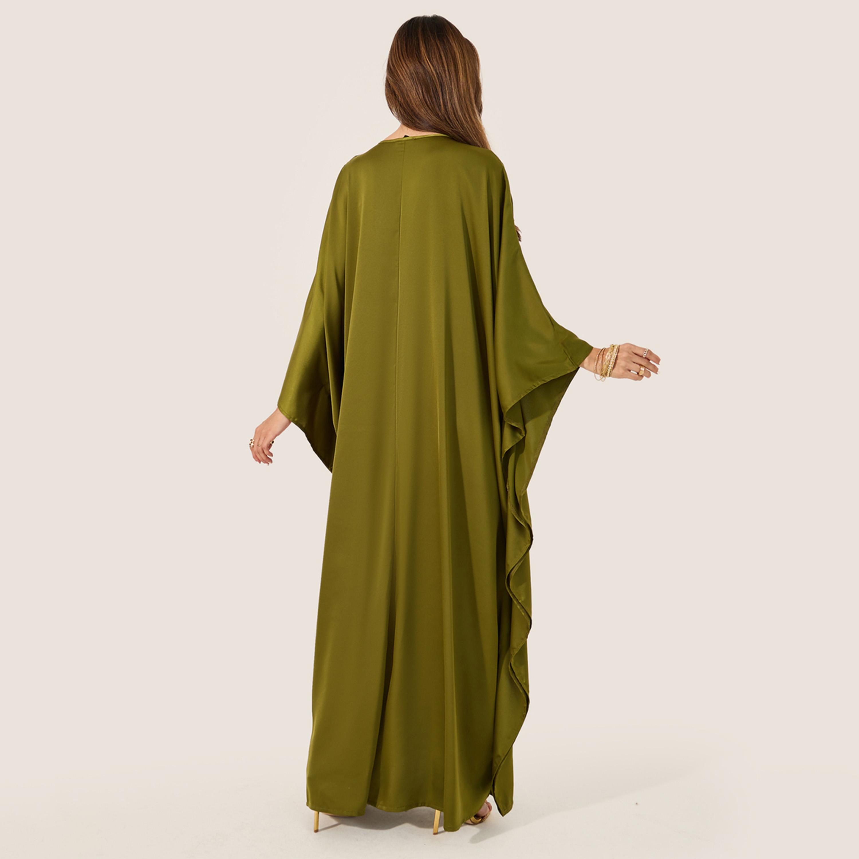 ستايلي - قفطان ساتان برقبة على شكل V وأجزاء دانتيل-women-arabicclothing-kaftan-image-5