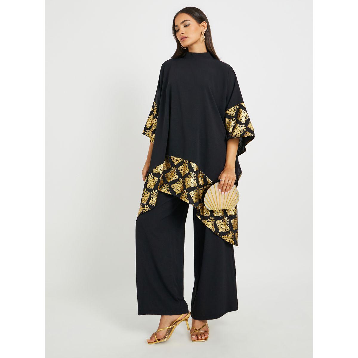 أميرة x ستايلي مجموعة من بنطال بأرجل واسعة وبلوزة بطبعة فويل-women-arabicclothing-sets-image-1
