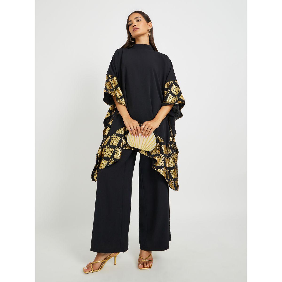 أميرة x ستايلي مجموعة من بنطال بأرجل واسعة وبلوزة بطبعة فويل-women-arabicclothing-sets-image-2