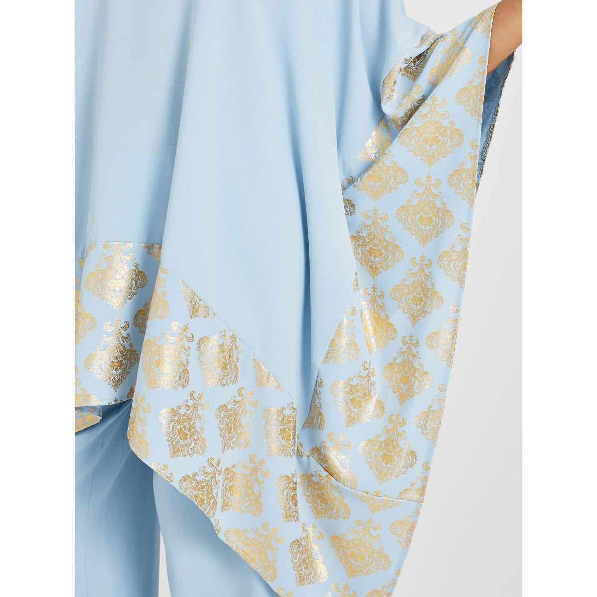 Amirah X Styli Foil Print High Neck Kimono and Wide Leg Pants Co-Ords-women-arabicclothing-sets-image-3