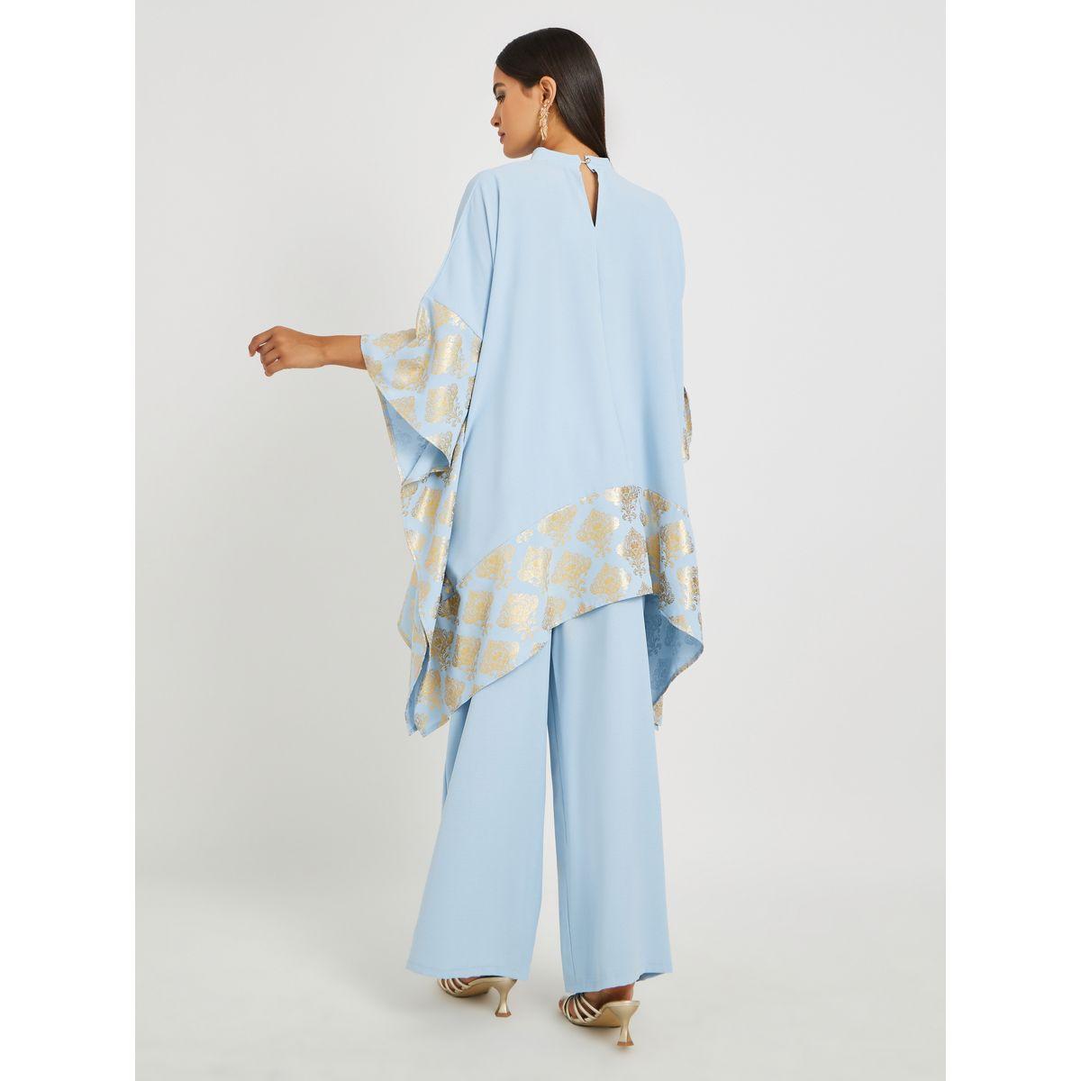 Amirah X Styli Foil Print High Neck Kimono and Wide Leg Pants Co-Ords-women-arabicclothing-sets-image-5